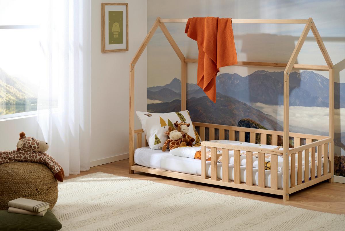 ŁÓŻKO DOMEK FLOORBED NATUR - kolor bukowy/kolor brzozowy, Basics, drewno (145/75/135cm) - Jimmylee