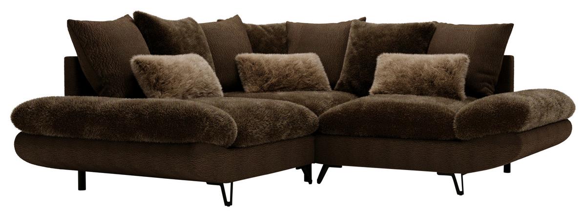 Wohnlandschaft Bormio - Dunkelbraun/Schwarz, Modern, Textil/Metall (276/276cm) - Premium Living