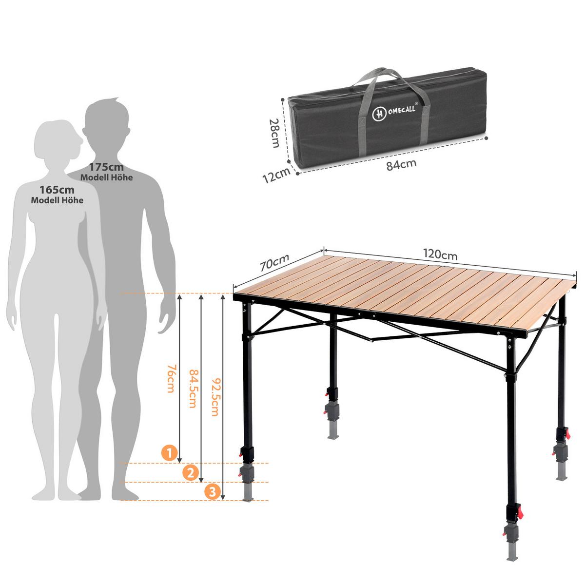 Campingtisch Schwarz/Birnbaumfarben - Schwarz/Birnbaumfarben, Basics, Metall (120/70/76-92.5cm) - Modante