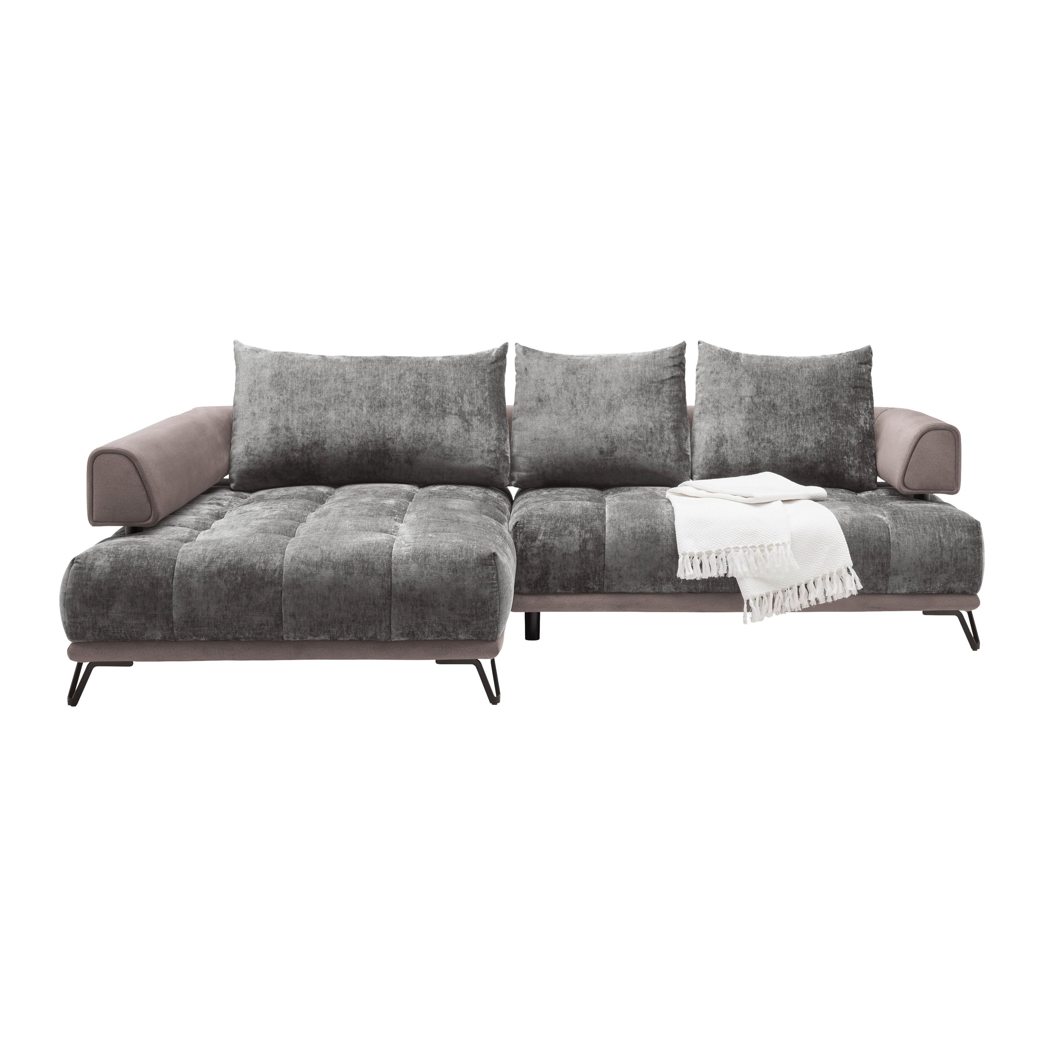 Ecksofa Morgan Grau - Schwarz/Grau, MODERN, Textil/Metall (184/67-87/262cm) - Mömax