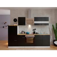 Küchenzeile Economy m. Geräten Schwarz/Nussbaum B: ca. 270 cm - Edelstahlfarben/Nussbaumfarben, Basics, Holzwerkstoff/Metall (270cm) - Respekta