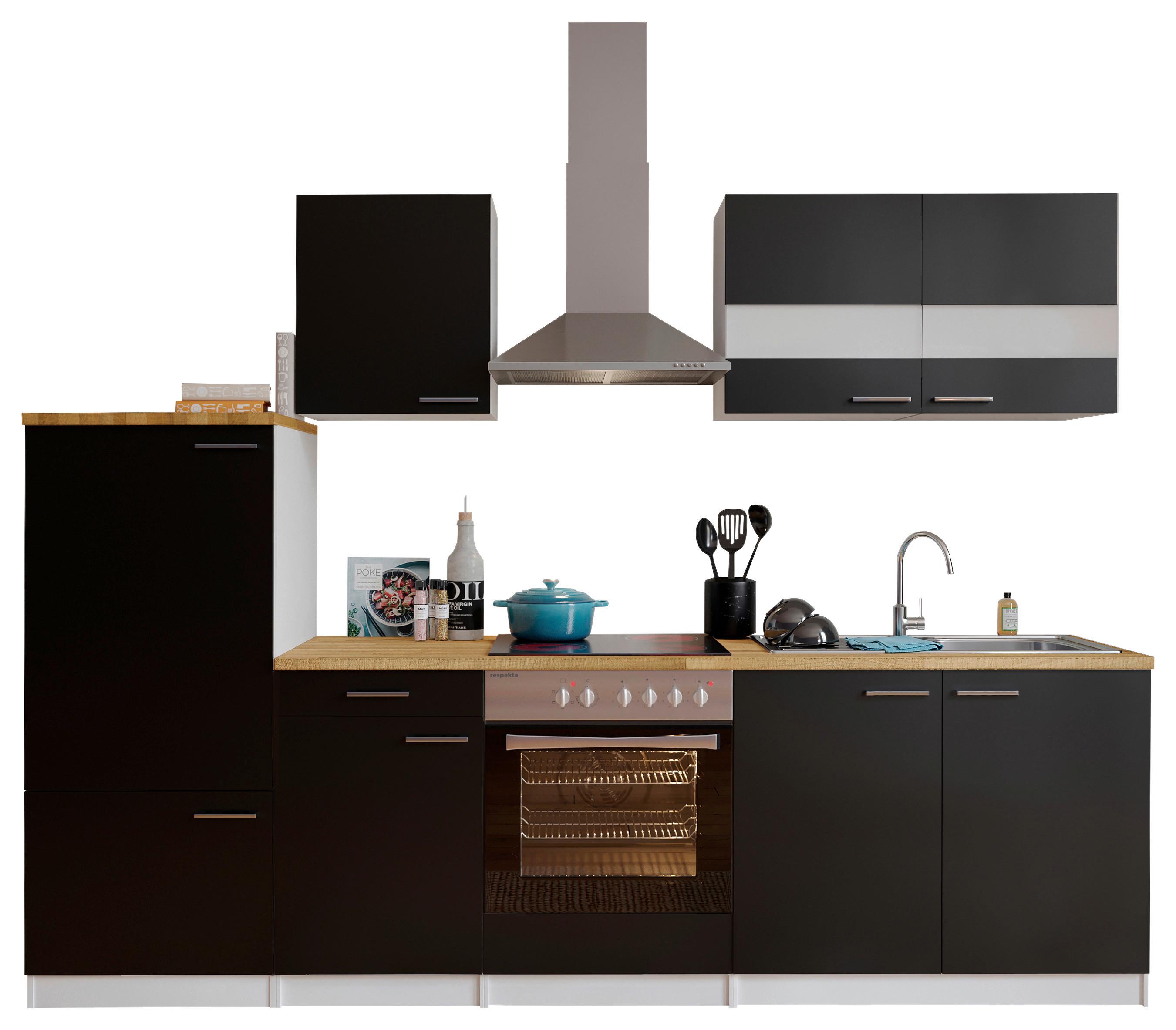 Küchenleerblock LBKB270WSG Schwarz/Weiß ca. 270 cm - Silberfarben/Nussbaumfarben, Basics, Holzwerkstoff/Metall (270cm) - Respekta
