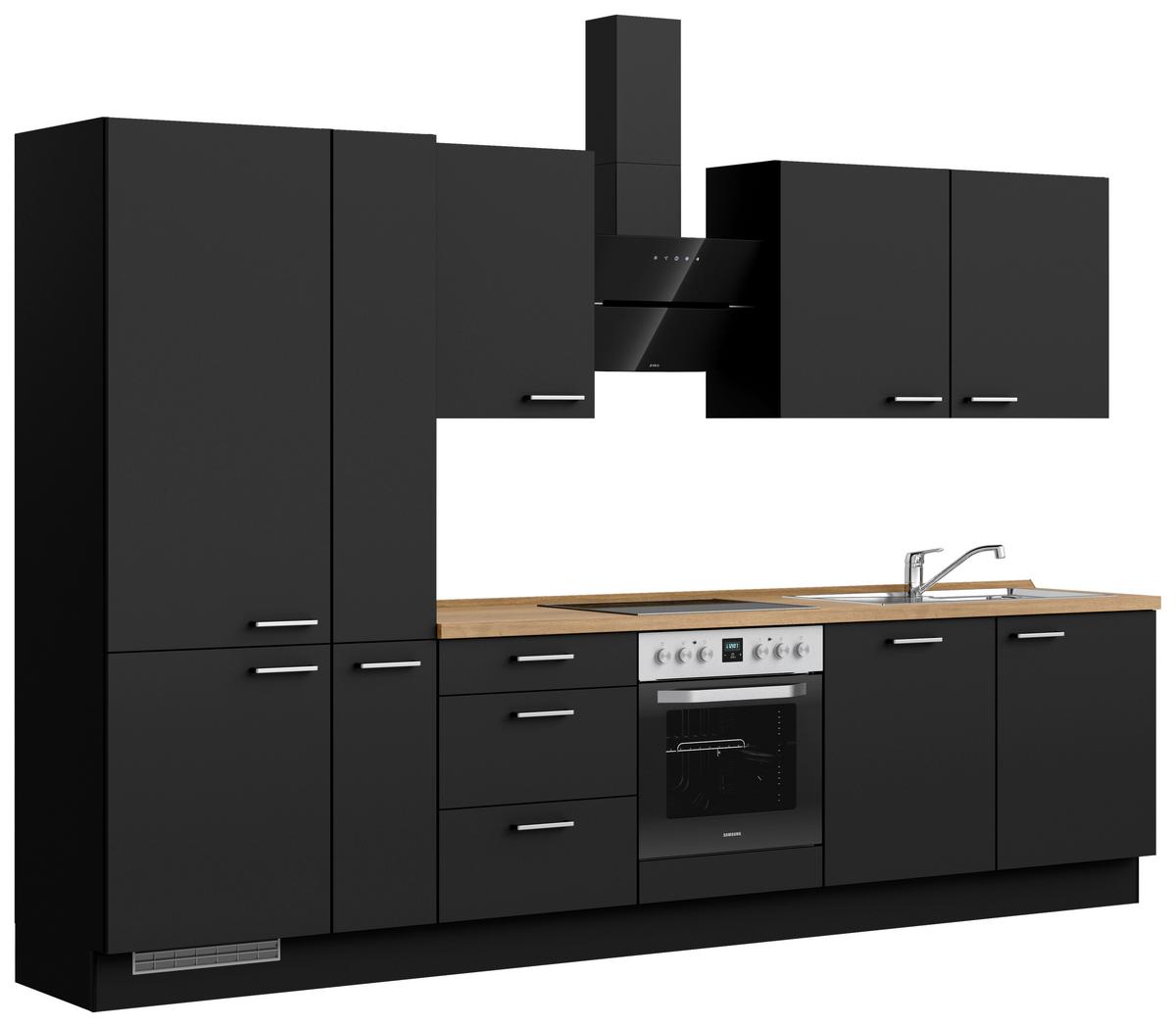 Küchenblock Touch High m. Geräten Schwarz - Edelstahlfarben/Eichefarben, MODERN, Holzwerkstoff/Metall (330cm) - Nobilia