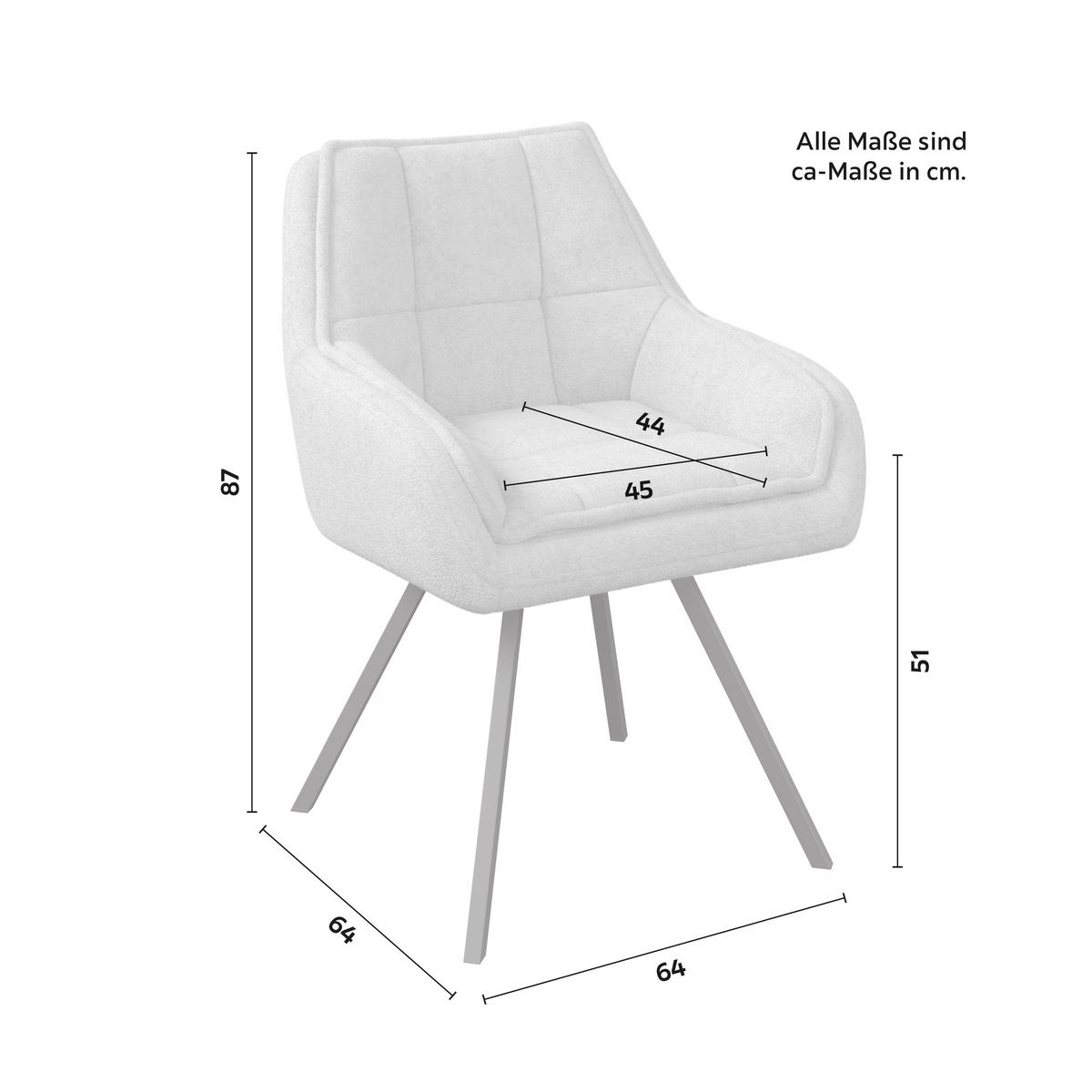 Armlehnstuhl Billy Creme Struktur Drehbar Gepolstert - Creme/Schwarz, MODERN, Holz/Textil (64/87/67cm) - Bessagi Home