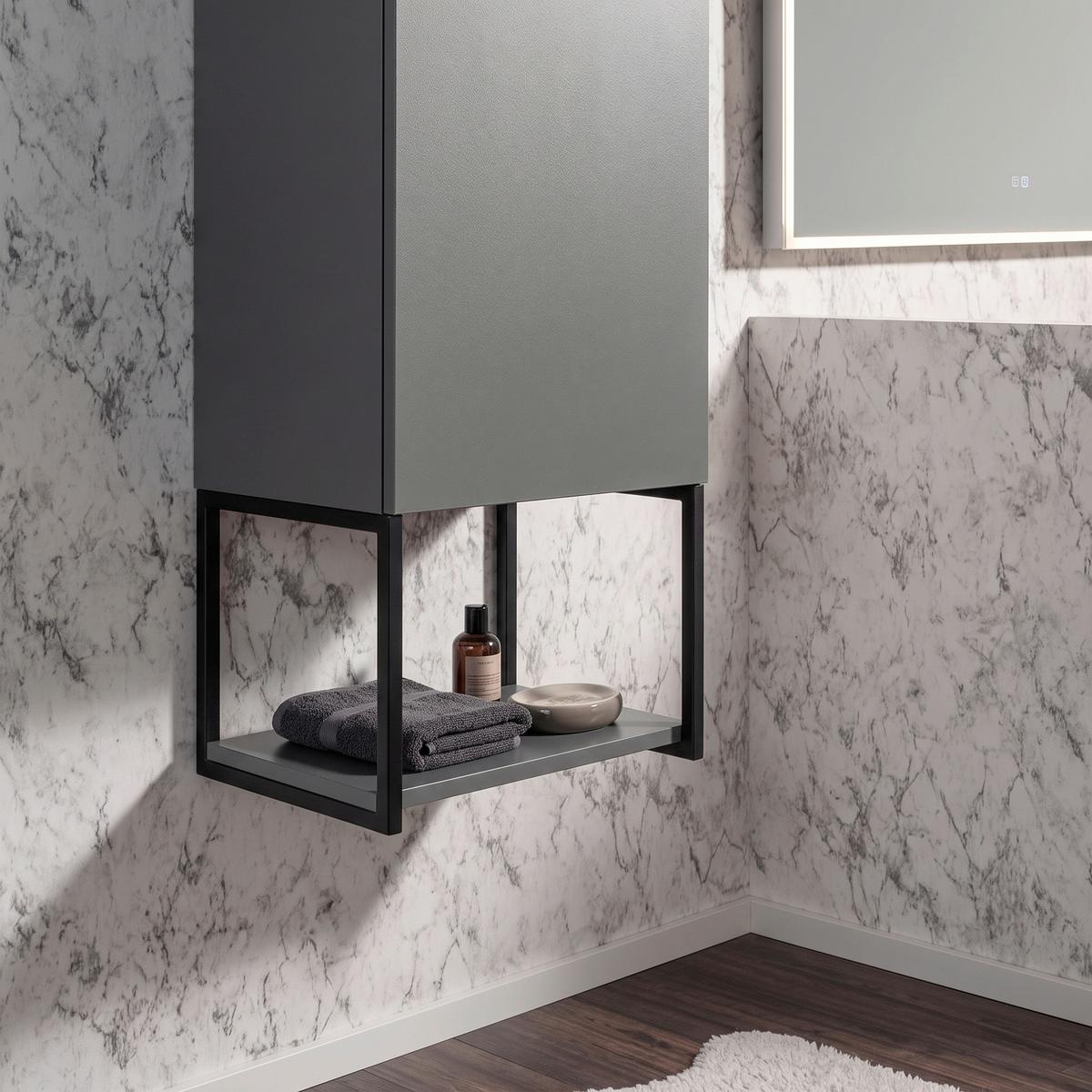 Badezimmerregal "New York", Grau/Schwarz 33x28 cm - Schwarz/Grau, MODERN, Holzwerkstoff/Metall (33/28/28cm) - MID.YOU