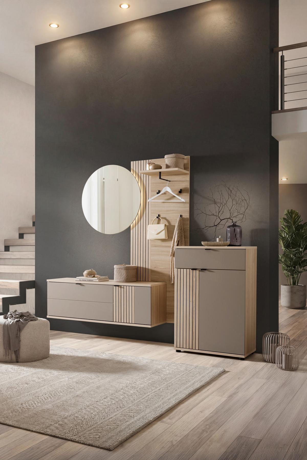 Schuhschrank Pisa Taupe/Eichefarben - Taupe/Eichefarben, MODERN, Holzwerkstoff/Metall (70/103/38cm) - Mömax