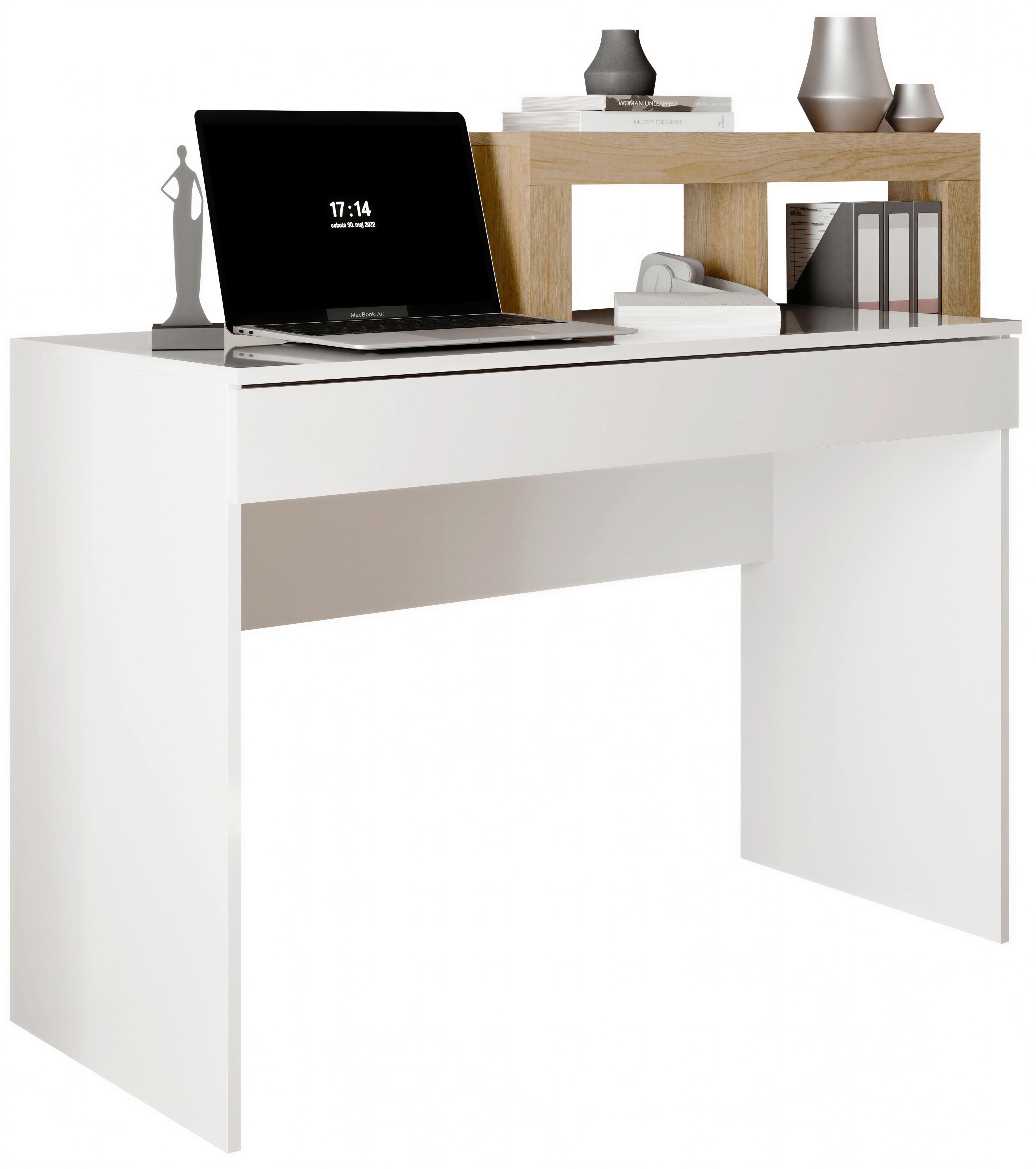 Schreibtisch Easy Office Eichefarben/Weiß - Eichefarben/Weiß Hochglanz, MODERN, Holzwerkstoff (138/99/50cm) - Mömax