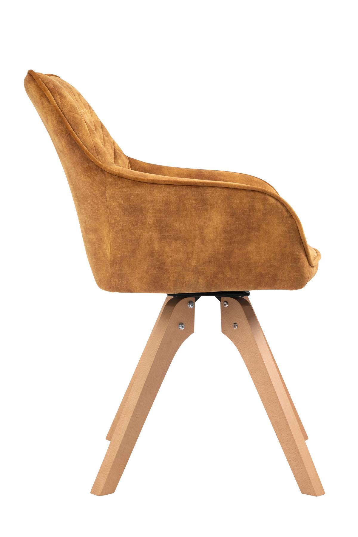 Naslanjač Samt, Zlata, Vrtljiv - zlate barve/barve hrasta, Moderno, tekstil/les (59/85/61cm) - Livetastic