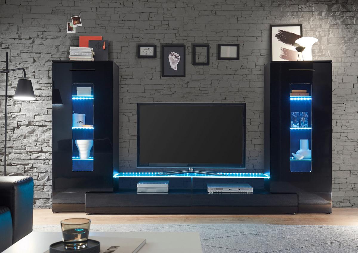 Dnevni Regal Jupiter, Črna, Led - črna/visoki sijaj, Konvencionalno, umetna masa/steklo (265/147/40cm) - MID.YOU