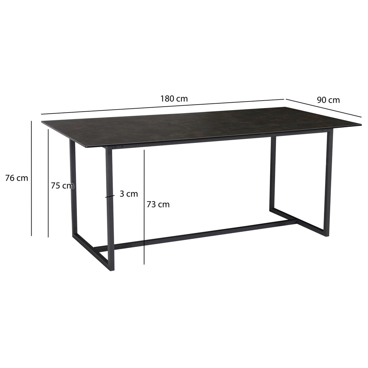 Jedilna Miza Marble, Keramika, 180x90cm - črna, Design, kovina/keramika (180/90/76cm) - MID.YOU