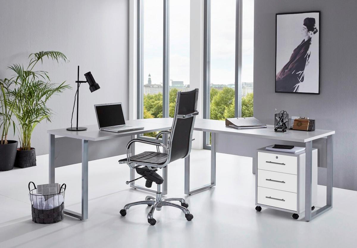 Büro Office Edition Set 1 Grau/Weiß - Weiß Hochglanz/Grau, MODERN - MID.YOU