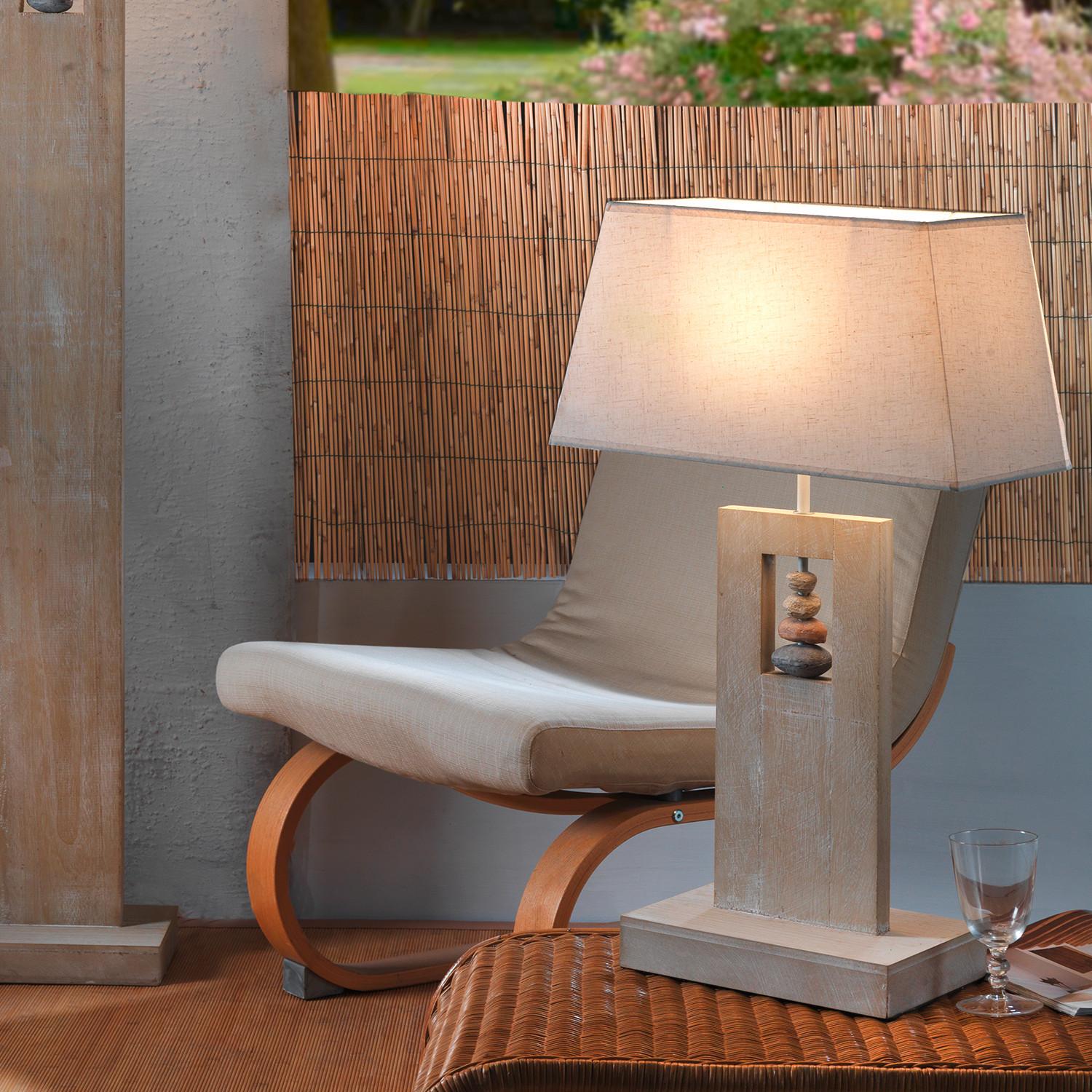 Tischleuchte Miriel Beige max. 22 Watt - Beige, Natur, Holz/Textil (45/23/75cm)
