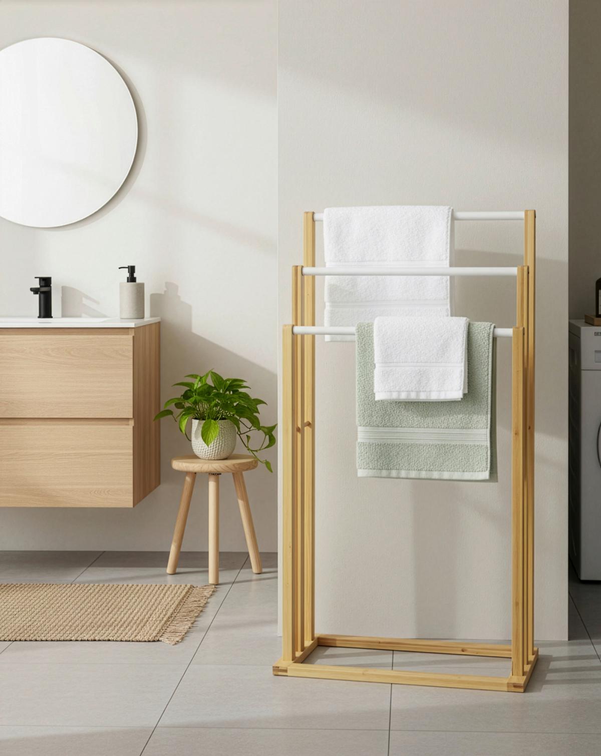 Törölközőtartó Anni Ii -Exklusiv/sb- - natúr színű/fehér, Modern, fa/fém (46/82/24cm) - Mömax