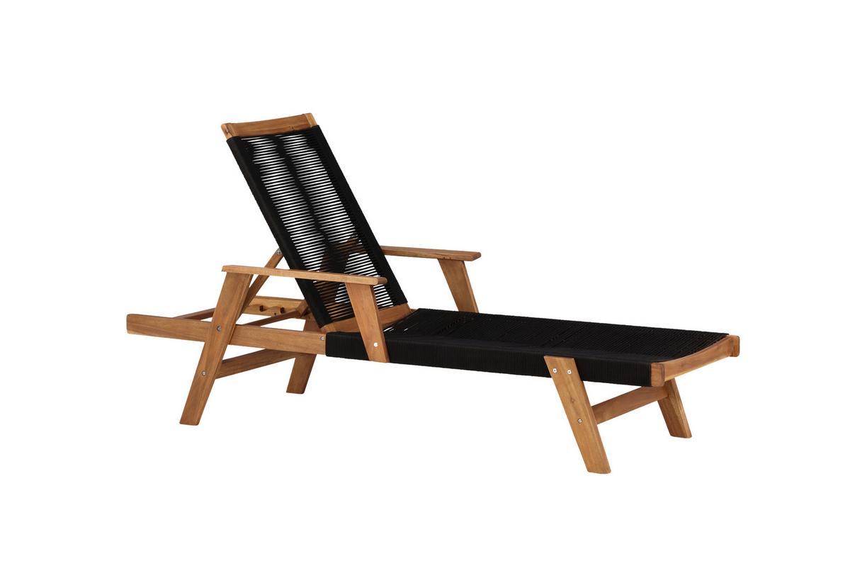 Sonnenliege Little John ca. 73x200 cm Schwarz/Akazie - Schwarz/Akaziefarben, KONVENTIONELL, Holz (73/35/200cm) - Gardenson