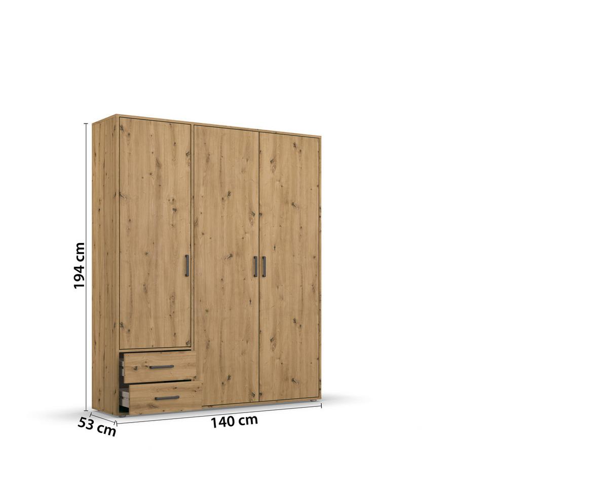 DULAP  USI ROTATIVE VOYAGER - stejar Artisan, Modern, material pe bază de lemn (140/194/53cm) - Modern Living