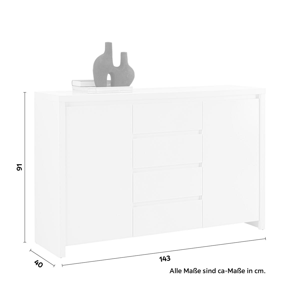 Comodă cu uși LARIOS - alb, Modern, material pe bază de lemn (143/91/40cm) - Modern Living