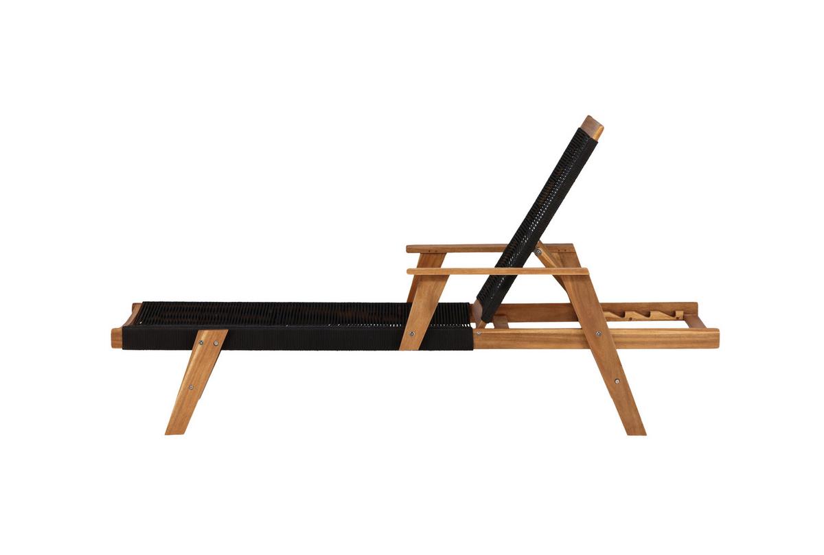 Sonnenliege Little John ca. 73x200 cm Schwarz/Akazie - Schwarz/Akaziefarben, KONVENTIONELL, Holz (73/35/200cm) - Gardenson