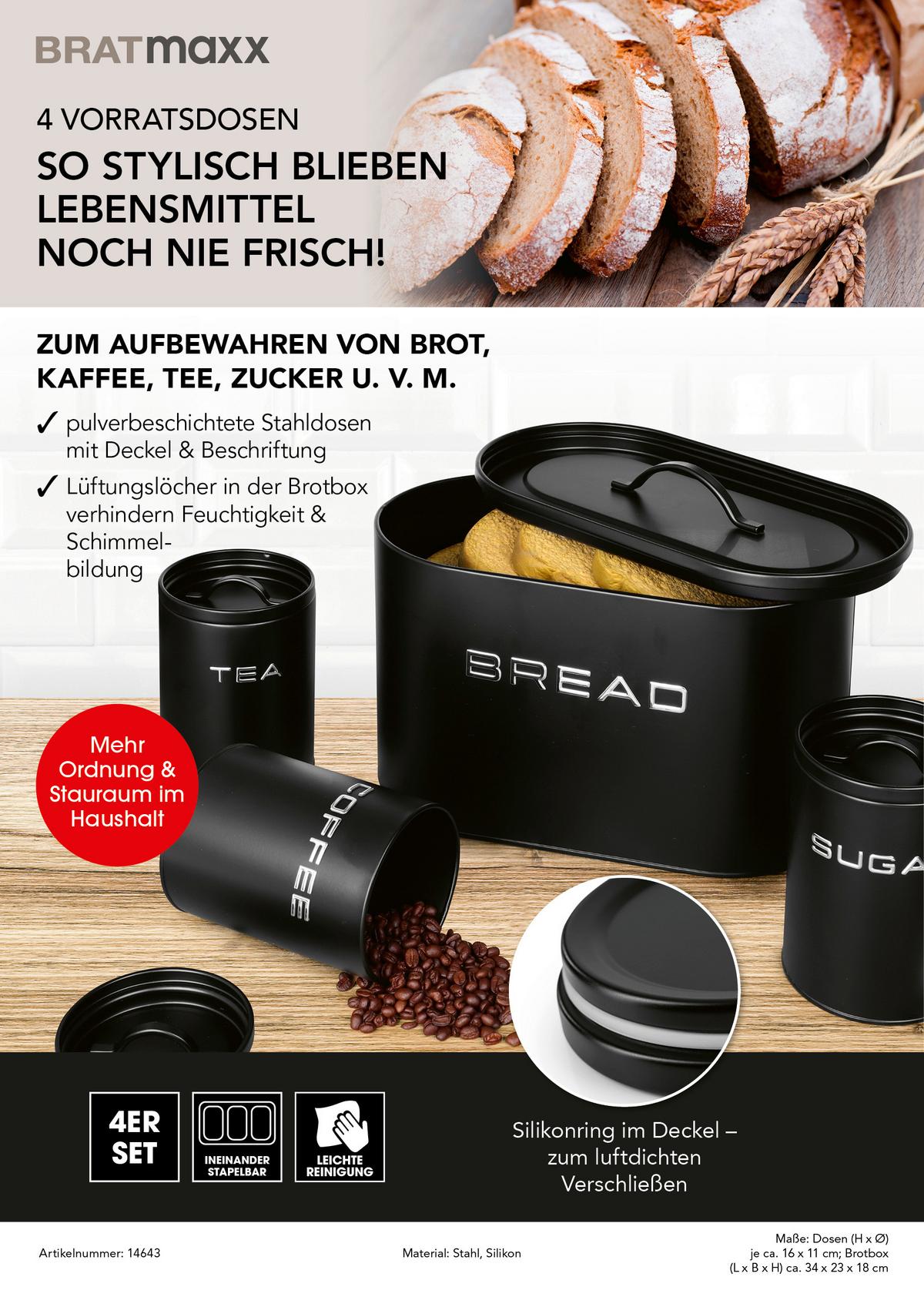 ZESTAW POJEMNIKÓW KUCHENNYCH 14643 - czarny, Basics, metal (23/18/34cm) - GOURMETMAXX