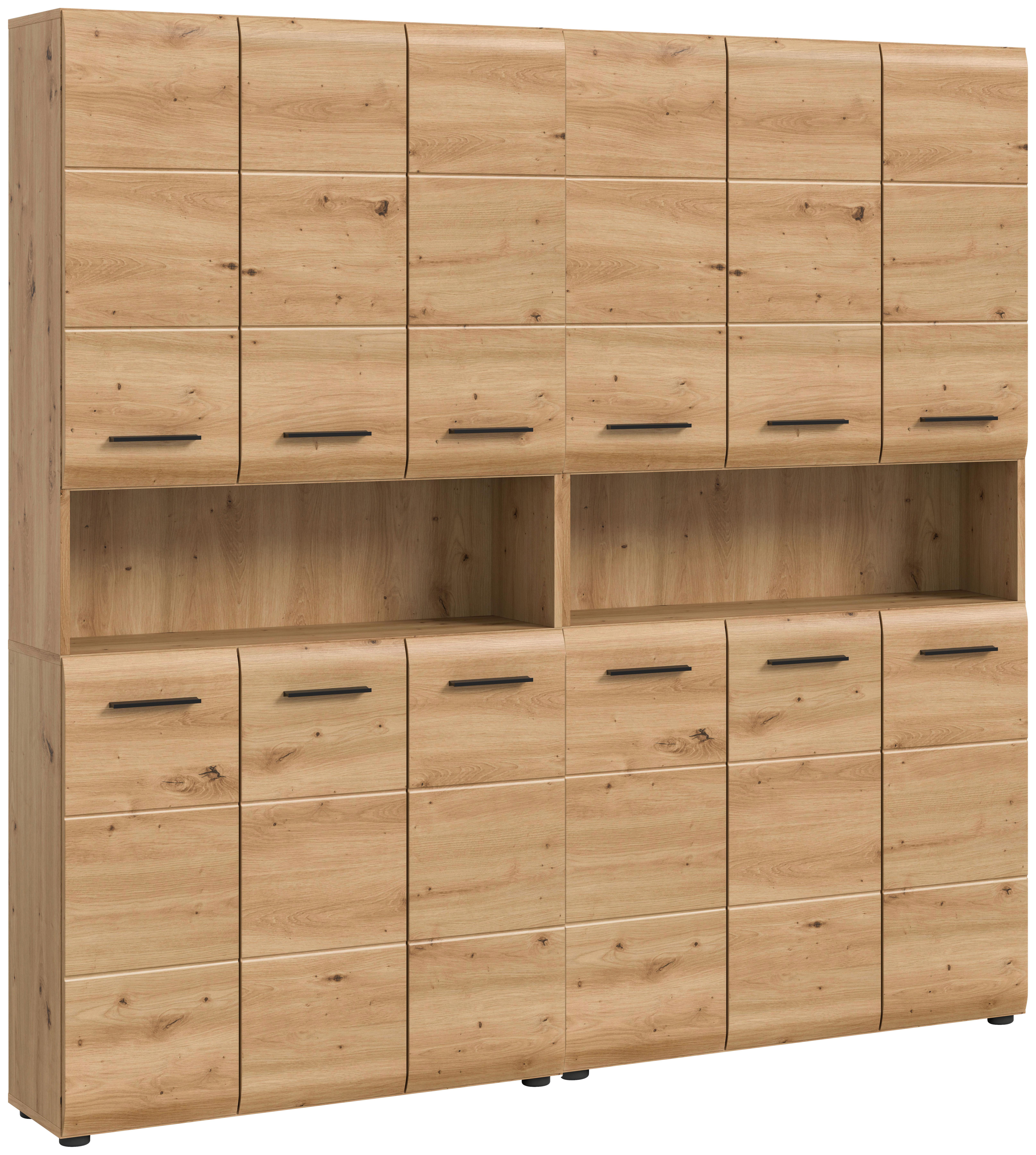 Hochschrank Ice Eiche Artisan - Schwarz/Eiche Artisan, Basics, Holzwerkstoff/Kunststoff (180cm) - MID.YOU