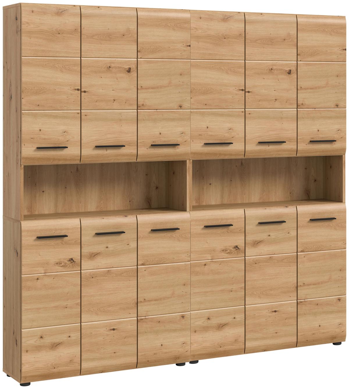 Hochschrank Ice Eiche Artisan - Schwarz/Eiche Artisan, Basics, Holzwerkstoff/Kunststoff (180cm) - MID.YOU