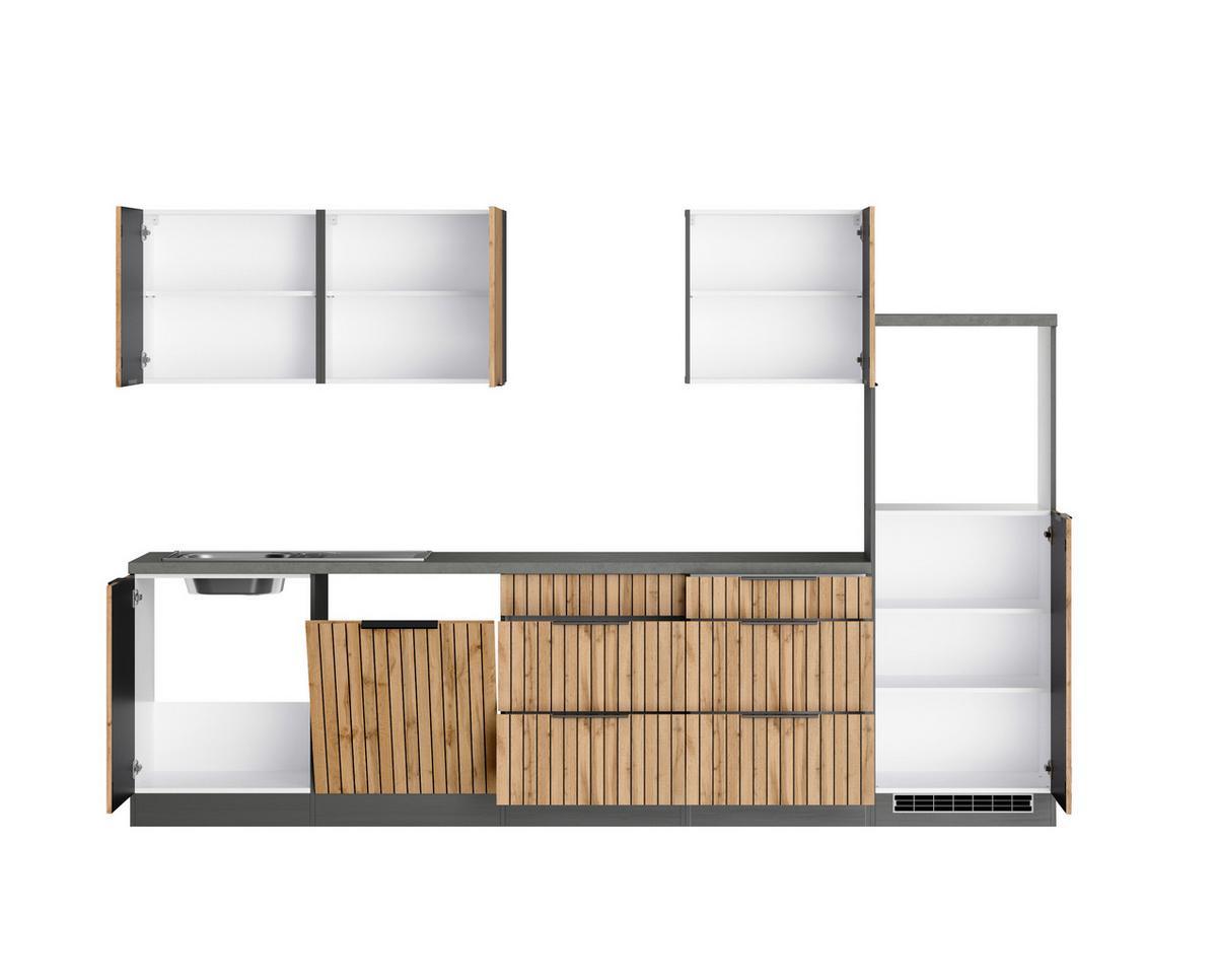 Küchenleerblock Liverpool o. Geräte Graphit/Eichefarben - Schieferfarben/Eiche Wotan, Basics, Holzwerkstoff/Metall (300cm) - Held