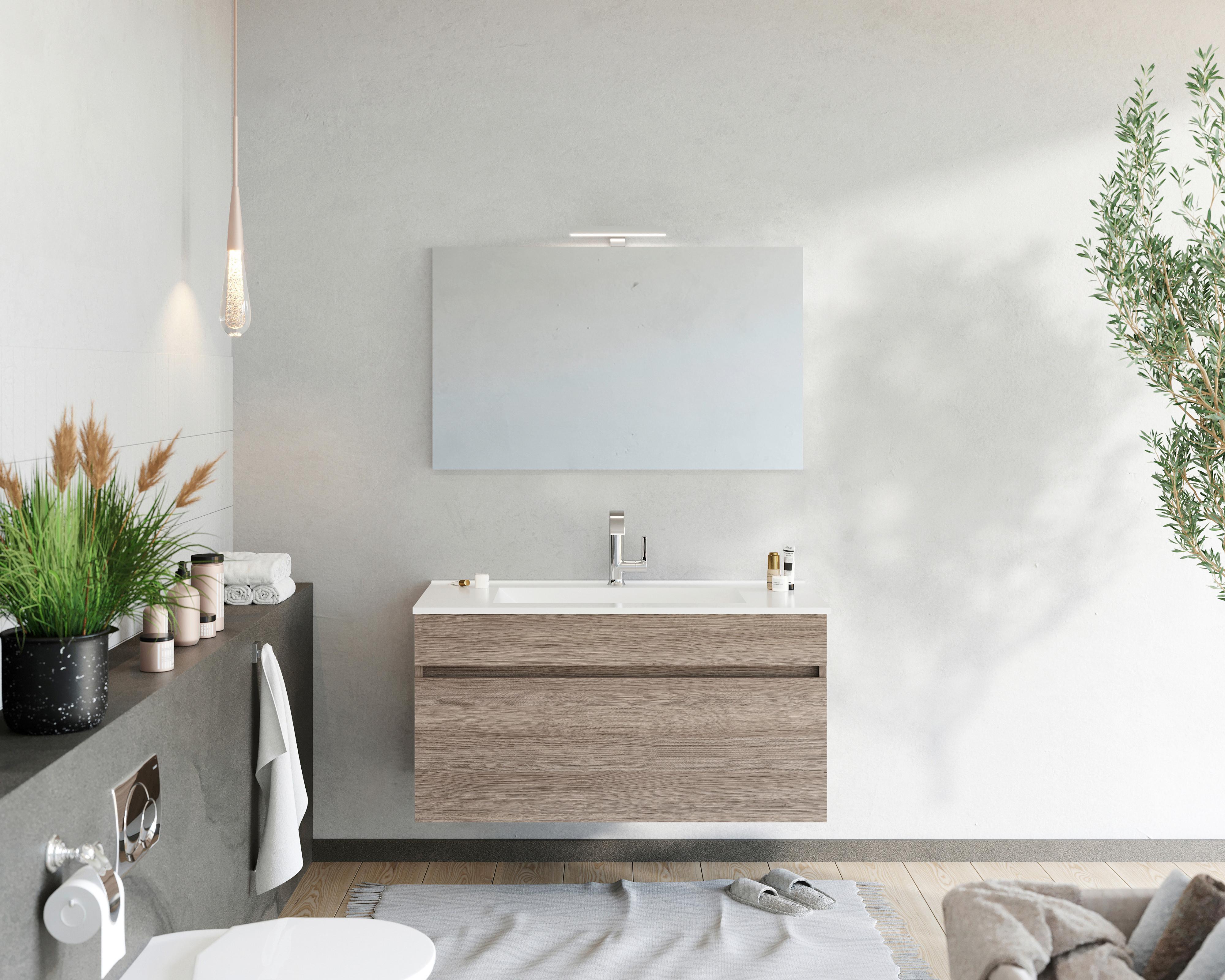 Mobilier de baie Bogota - alb/stejar San Remo, Basics, ceramică/material pe bază de lemn (101/113/46,5cm)