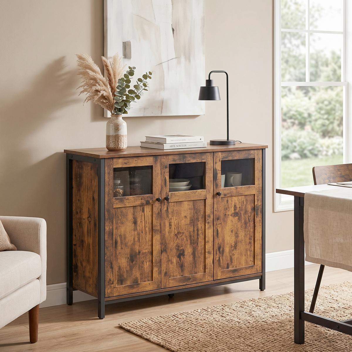 Sideboard in Dunkelbraun, Schwarz ca. 100x75x35 cm - Dunkelbraun/Schwarz, Trend, Holzwerkstoff (100/75/35cm) - MID.YOU