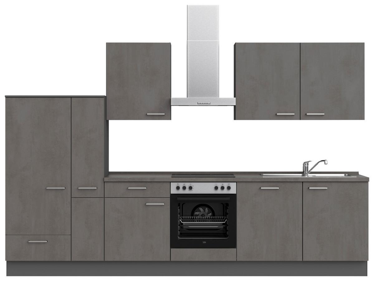 Küchenblock Riva Low m. Geräten Schieferfarben - Schieferfarben/Edelstahlfarben, MODERN, Holzwerkstoff/Metall (330cm) - Nobilia