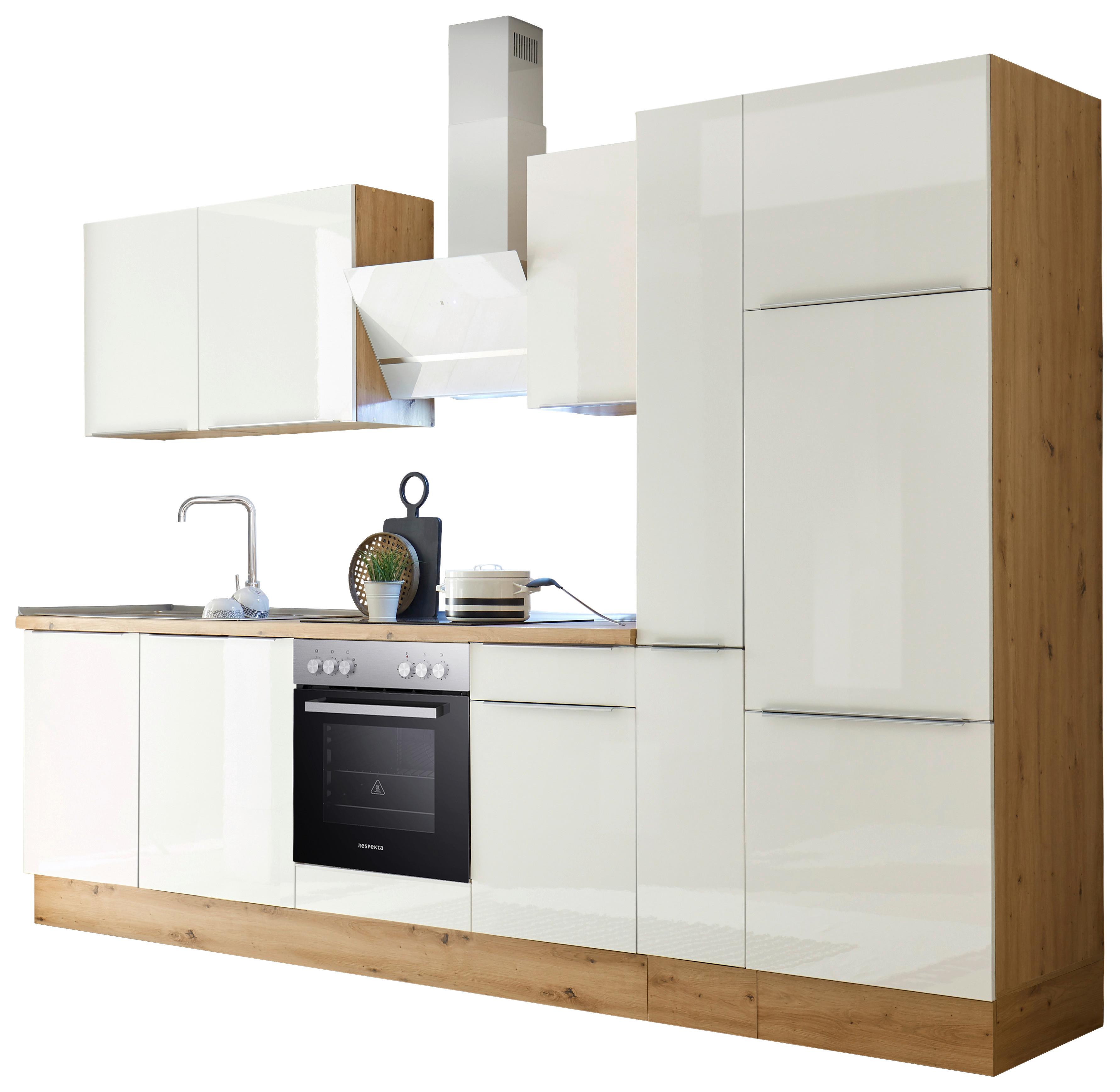 Küchenblock Marleen m. Geräten Weiß B: ca. 310 cm - Weiß Hochglanz/Alufarben, LIFESTYLE, Holzwerkstoff/Kunststoff (310/211/60cm) - Respekta
