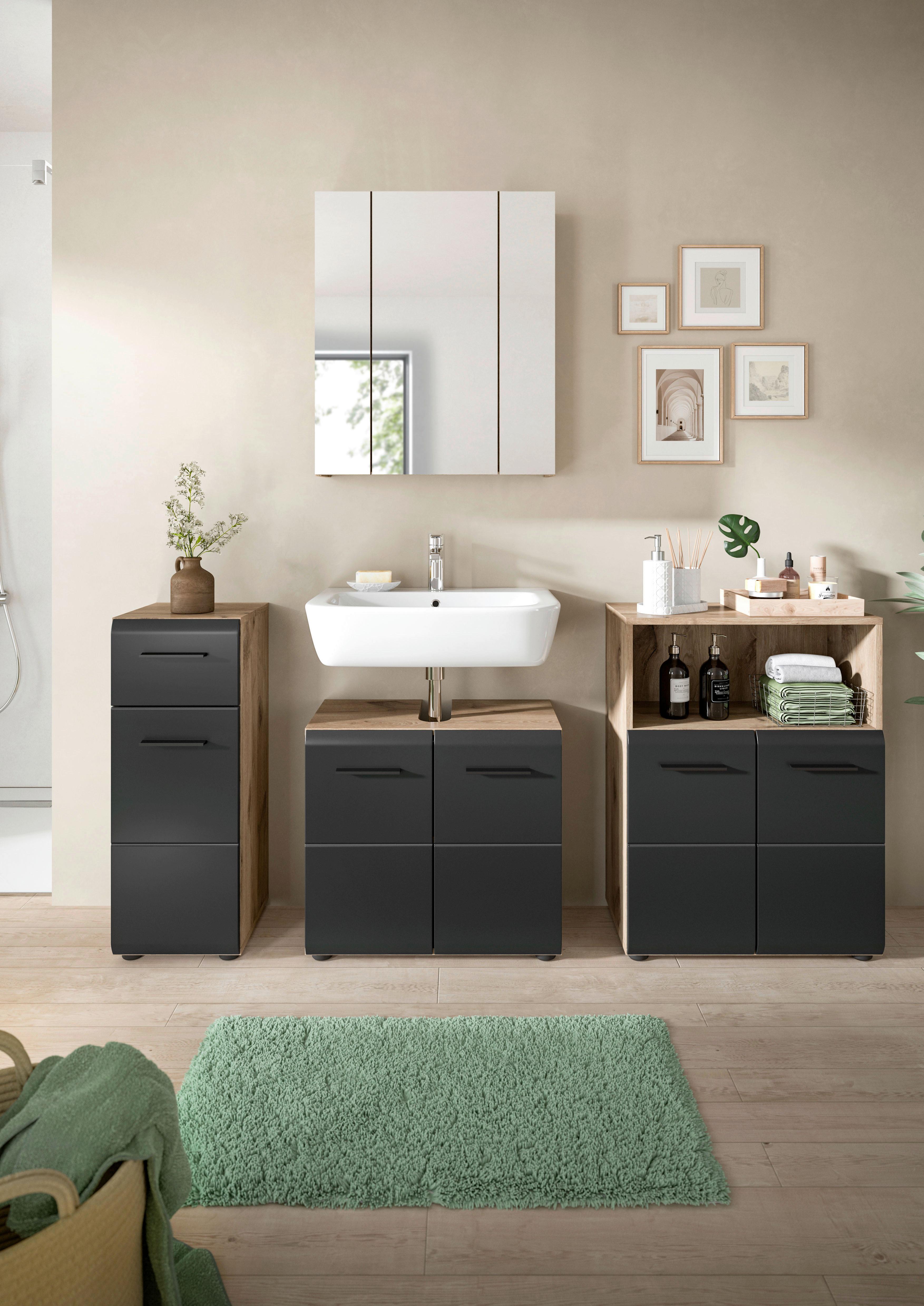 BADEZIMMER ICE - Eiche dunkel/Schwarz, Basics, Holzwerkstoff/Kunststoff (150cm) - MID.YOU