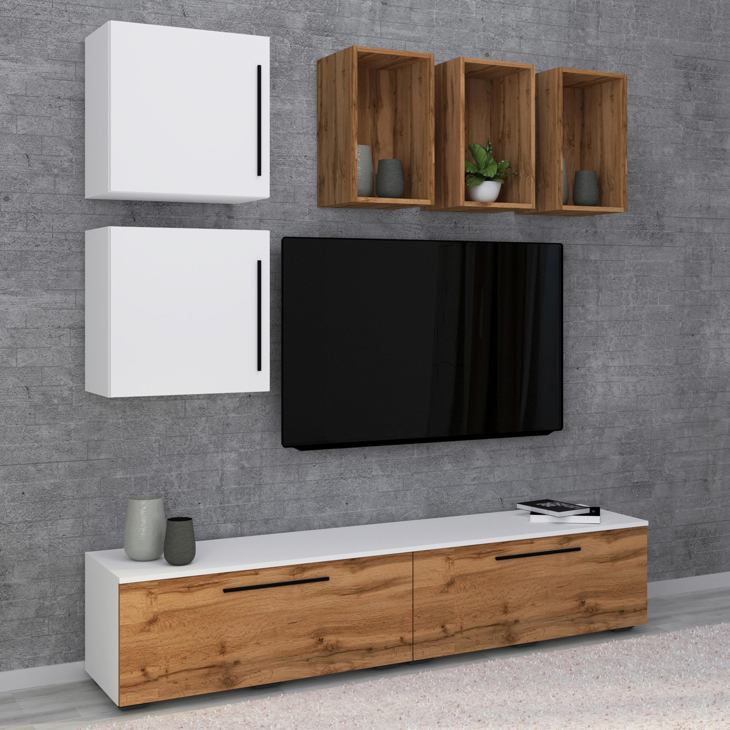 Dnevni Regal Arila, Barva Hrasta, Bela, 6-Delno - črna/bela, Moderno, umetna masa/leseni material (190/200/40cm) - MID.YOU