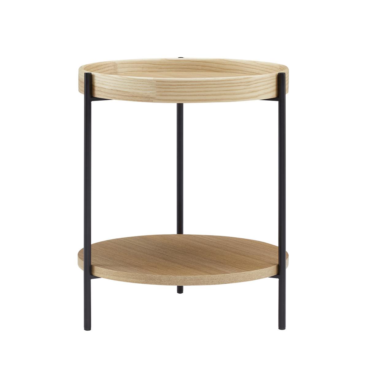 Set Klubskih Mizic Rund, Barva Hrasta, 2-Delni - črna/barve hrasta, Design, kovina/leseni material (44-69/44-69/49-39cm) - Livetastic