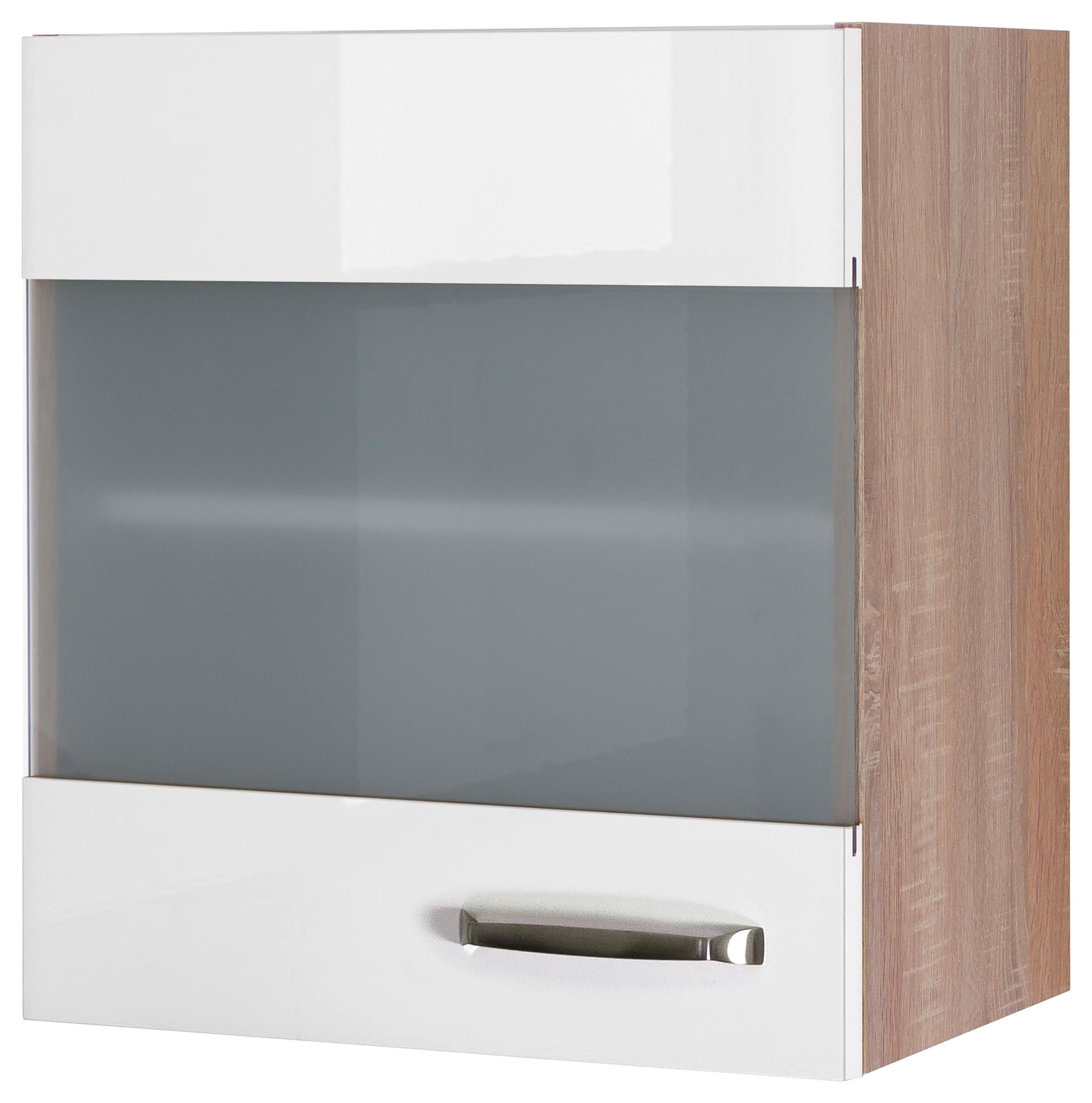 Küchenoberschrank Weiß Hochglanz/Eiche - Edelstahlfarben/Weiß Hochglanz, MODERN, Holzwerkstoff/Metall (50/54,8/32cm) - FlexWell