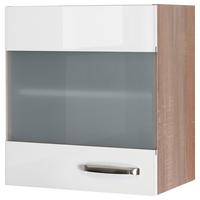 Küchenoberschrank Weiß Hochglanz/Eiche - Edelstahlfarben/Weiß Hochglanz, MODERN, Holzwerkstoff/Metall (50/54,8/32cm) - FlexWell