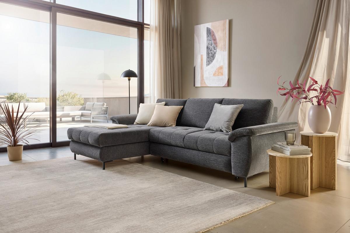 Ecksofa Focus L Grau Chenille - Schwarz/Grau, KONVENTIONELL, Holz/Textil (167/256cm) - Based