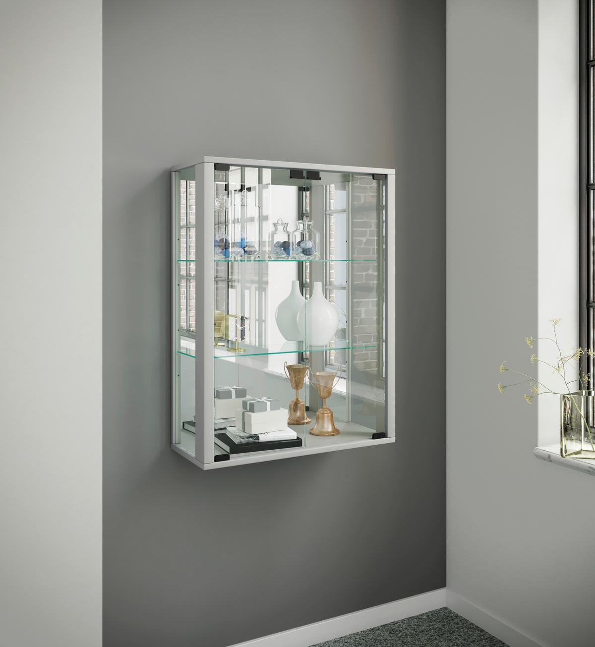 Hängevitrine Udina in Silberfarben - Silberfarben/Schwarz, MODERN, Glas/Holz (60/80/25cm) - MID.YOU