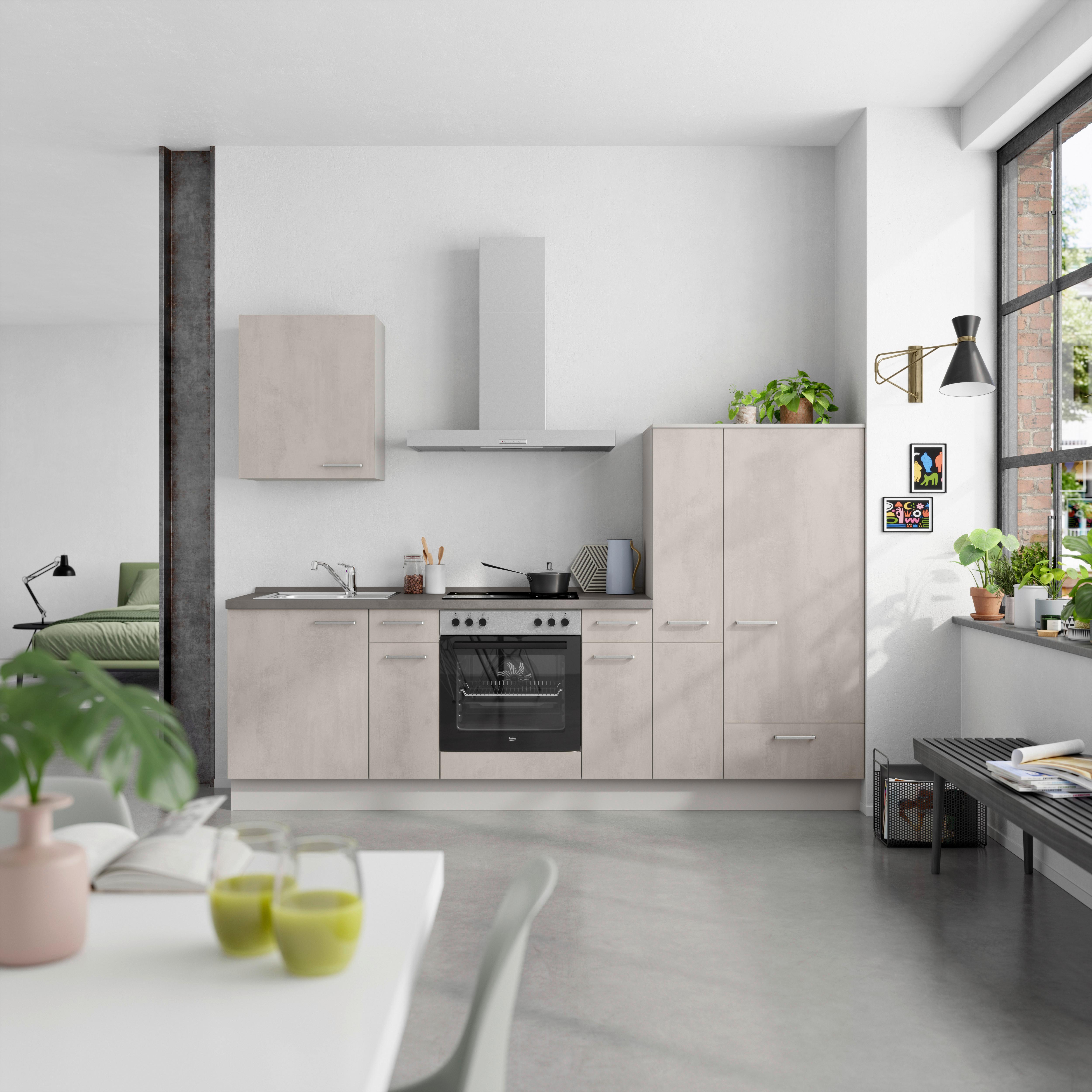 Küchenblock Riva Low m. Geräten Grau - Schieferfarben/Edelstahlfarben, MODERN, Holzwerkstoff/Metall (270cm) - Nobilia
