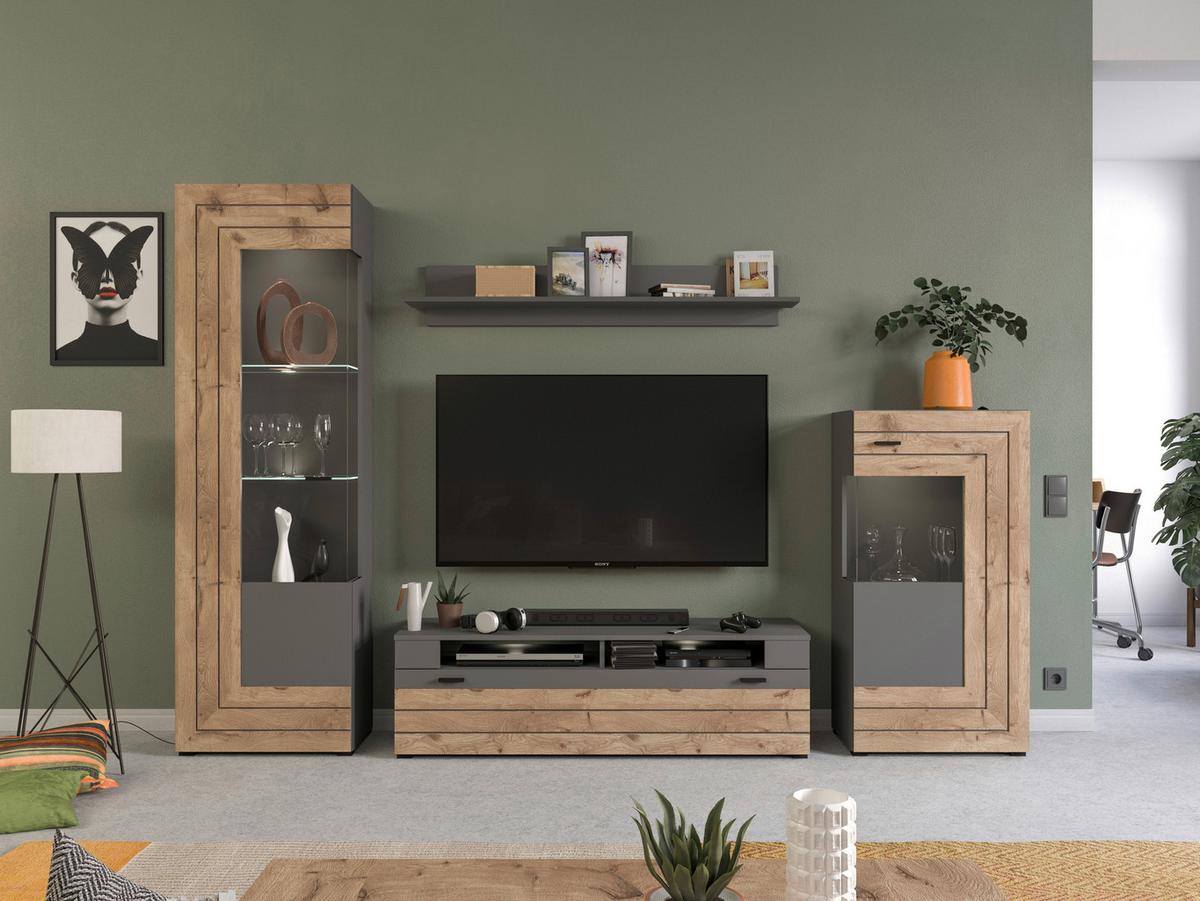 Dnevni Regal Freno, Barva Hrasta, Siva - Konvencionalno, kovina/steklo (290/195/40cm) - MID.YOU