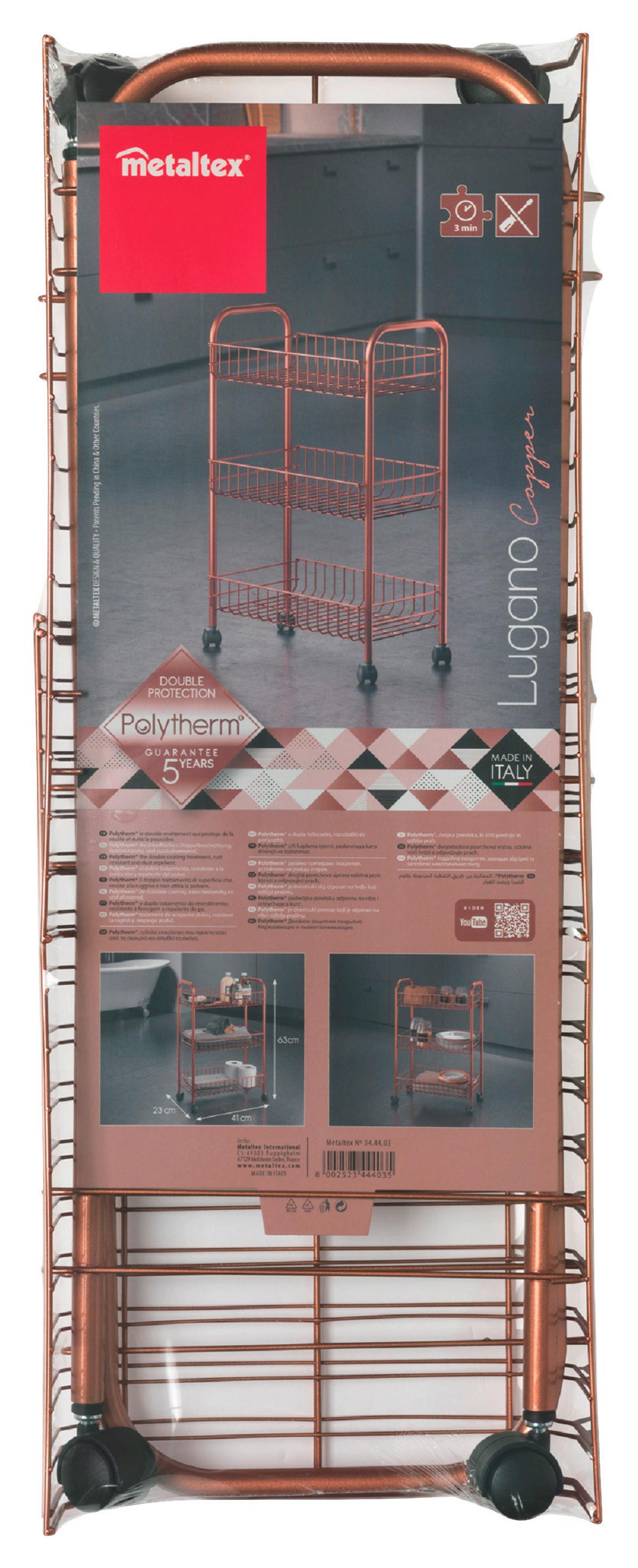 Univerzális Kocsi Lugano Copper - rézszínű, fém (41/23/63cm) - Metaltex