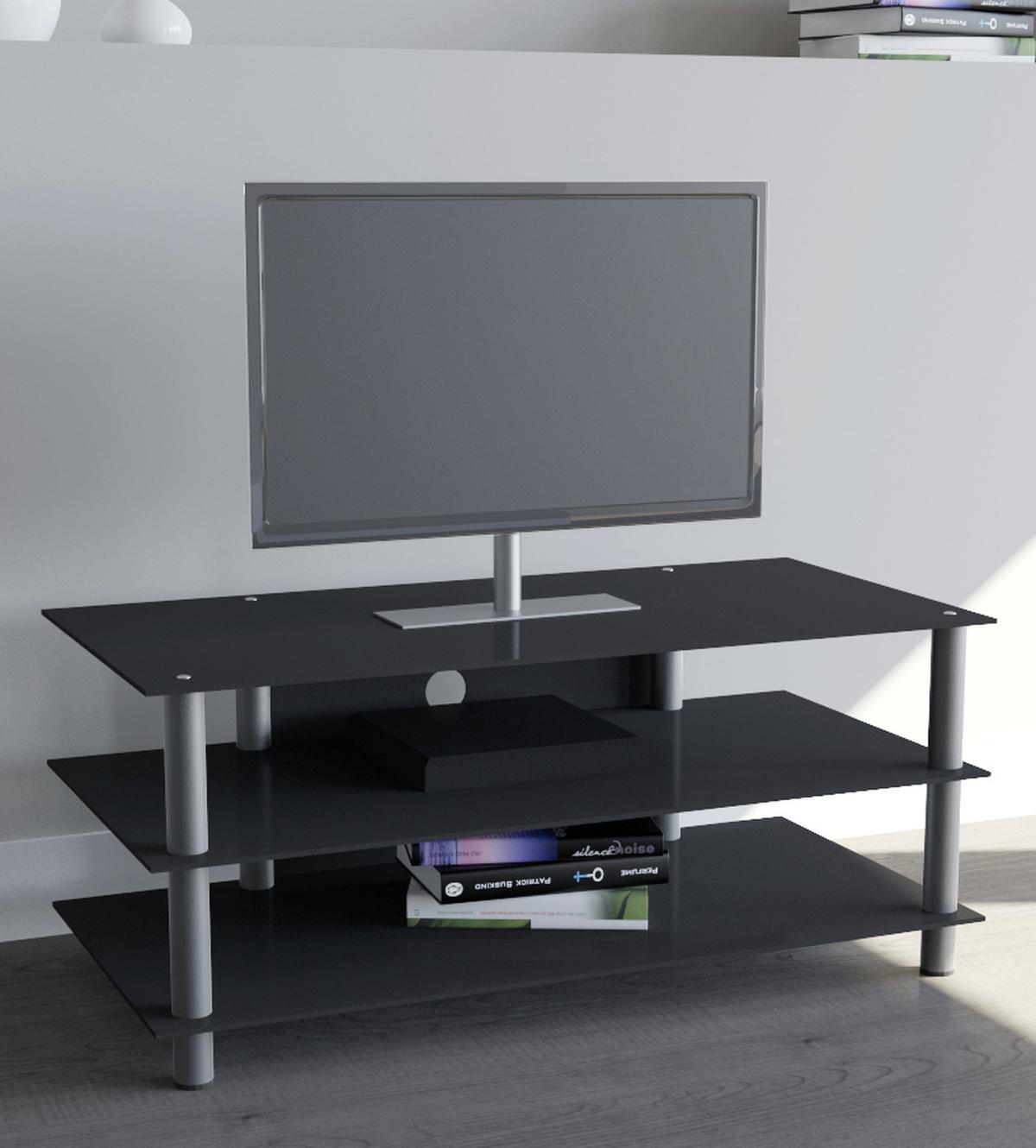 Phonotisch Zumbo in Schwarz/Silber, B:110cm - Silberfarben/Schwarz, KONVENTIONELL, Glas/Metall (110/45/42cm) - MID.YOU