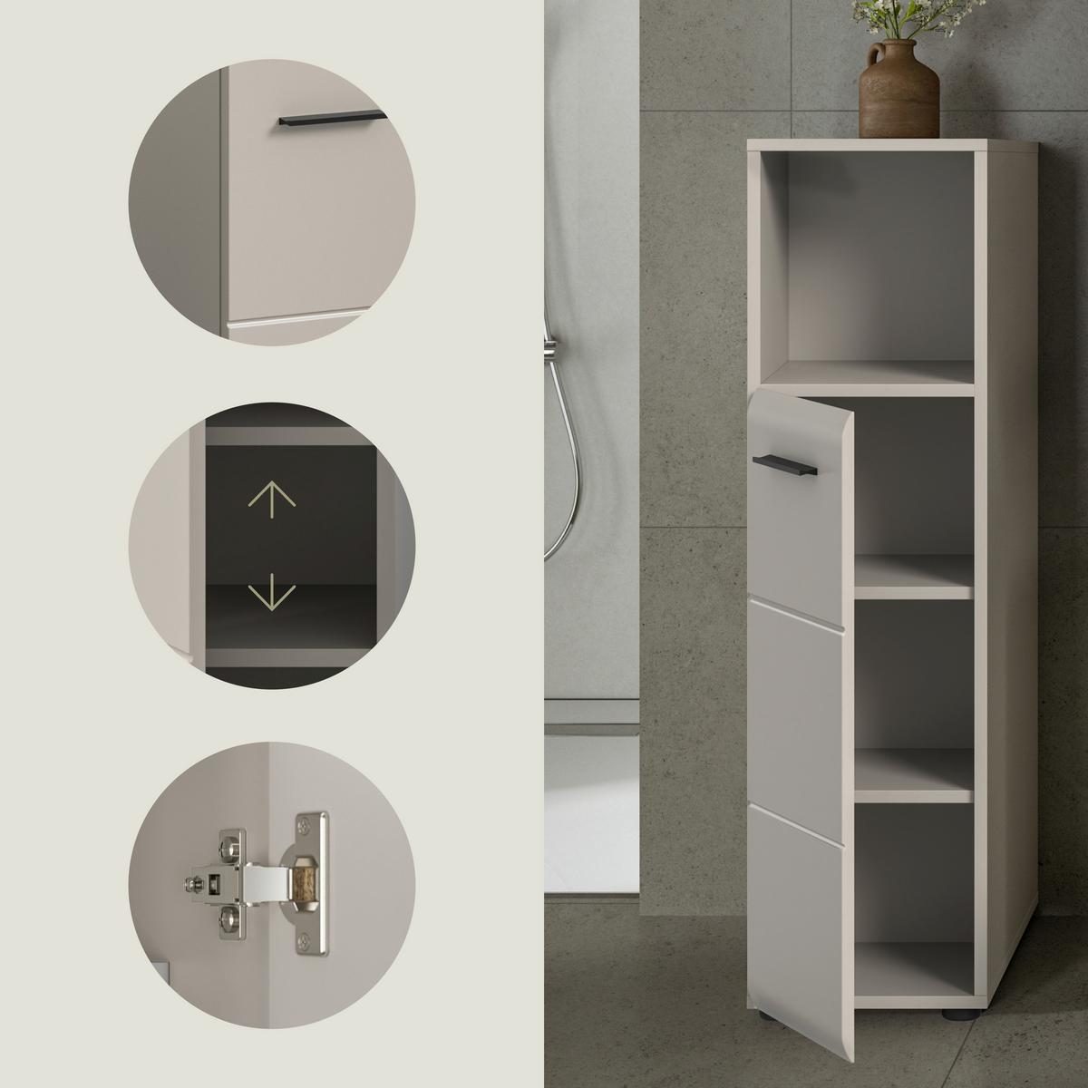 Midischrank Ice Kaschmir - Kaschmir/Schwarz, Trend, Holzwerkstoff/Kunststoff (30/110/30cm) - MID.YOU