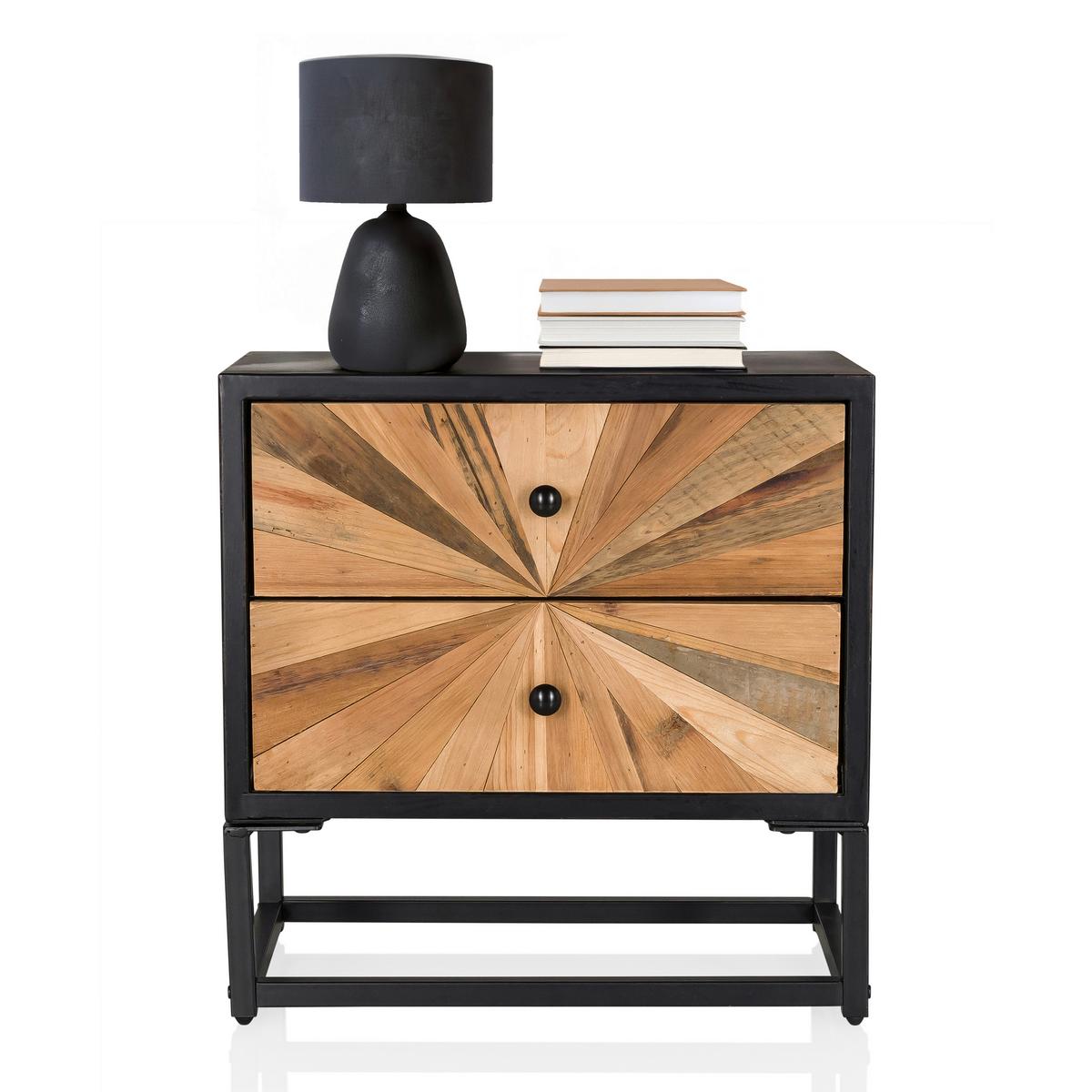 Široka Komoda Santjago Black Sun, Črna, Barva Hrasta - barve jelkovega lesa/črna, Moderno, kovina/les (49/50,5/32cm) - MID.YOU