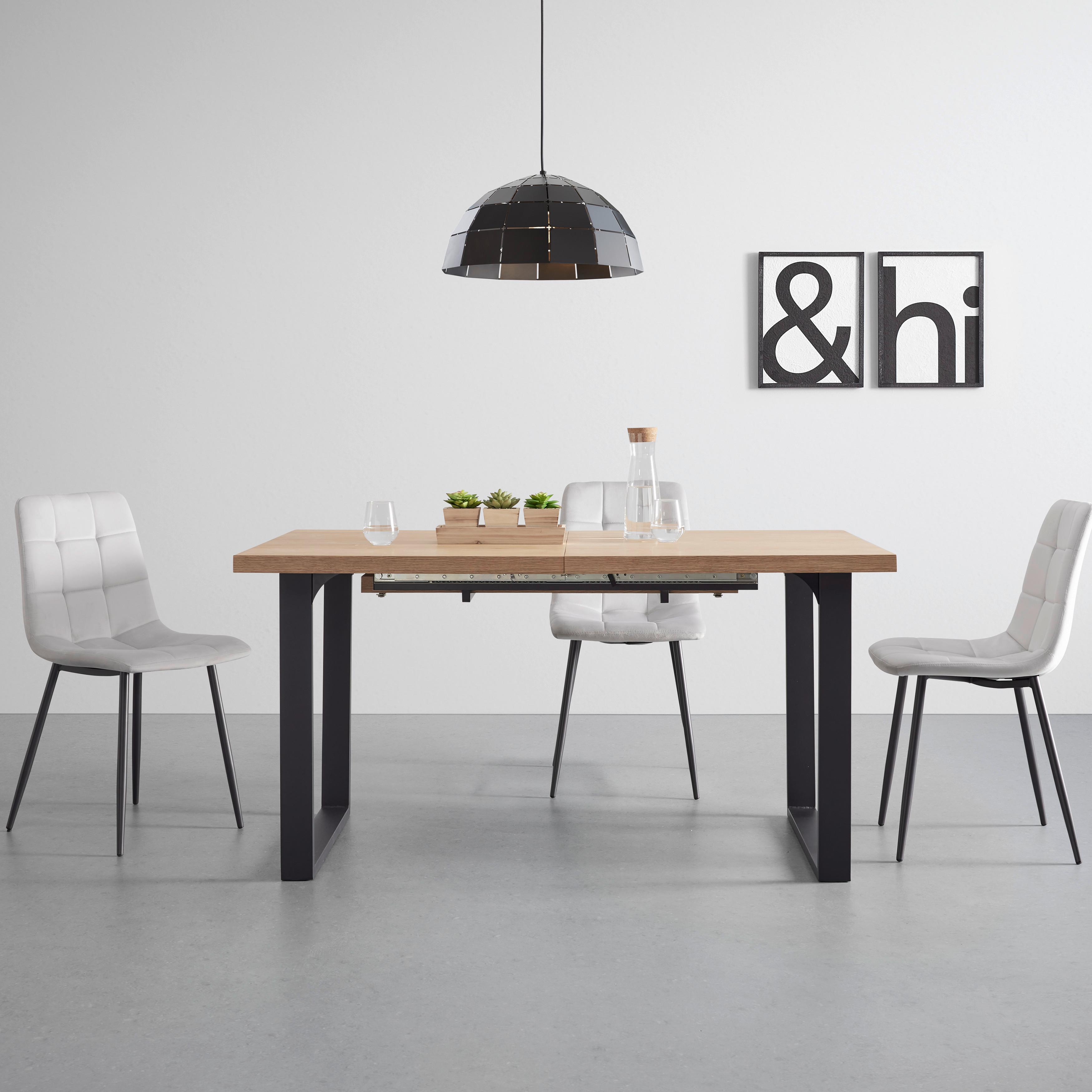 UTDRAGBART BORD KILIAN - svart/ekfärgad, Modern, metall/trä (150-190/90/75cm) - Bessagi Home