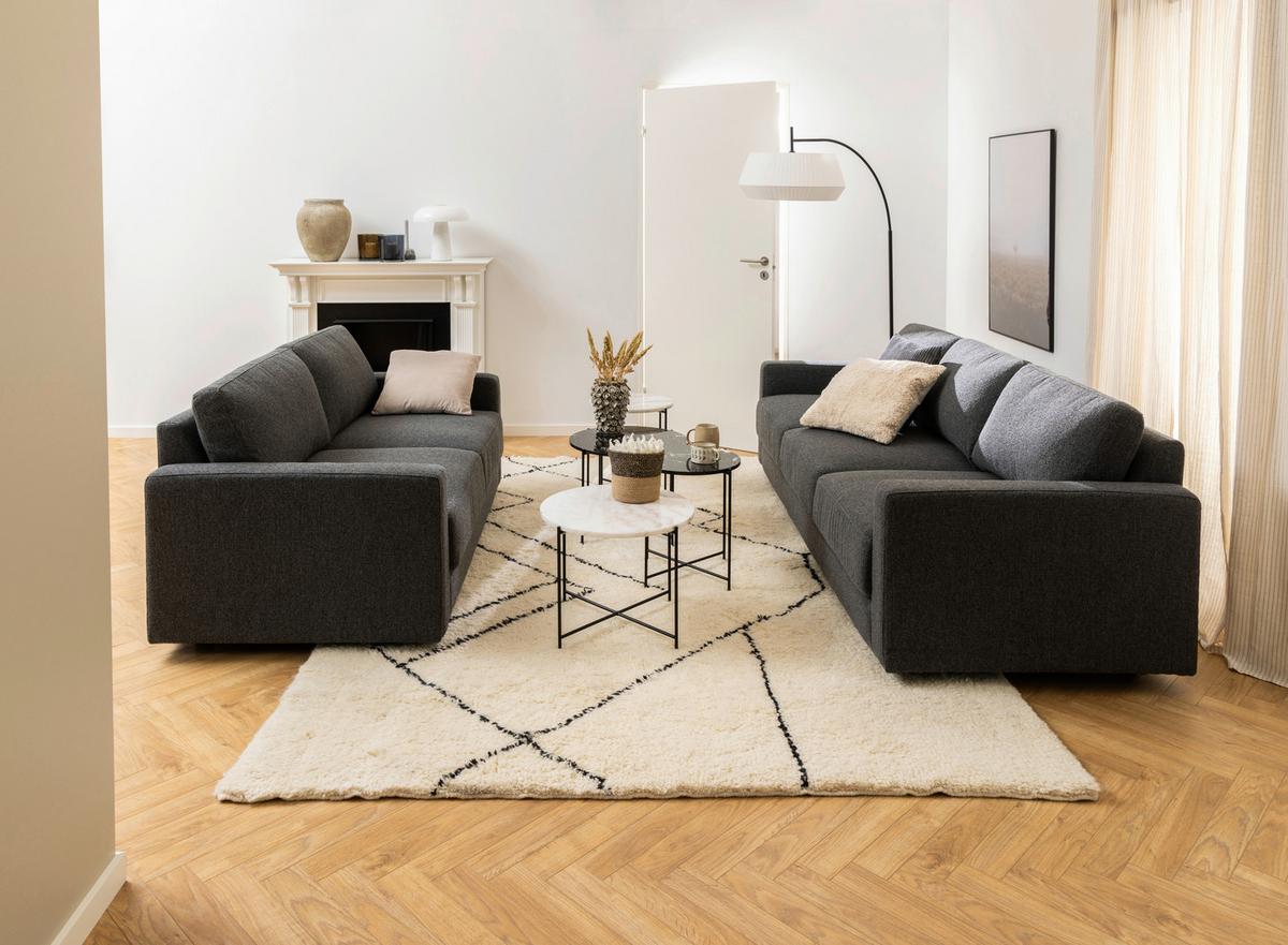 Masă auxiliară AVILA - alb/negru, Trend, metal/piatră (42/42/45cm) - Modern Living