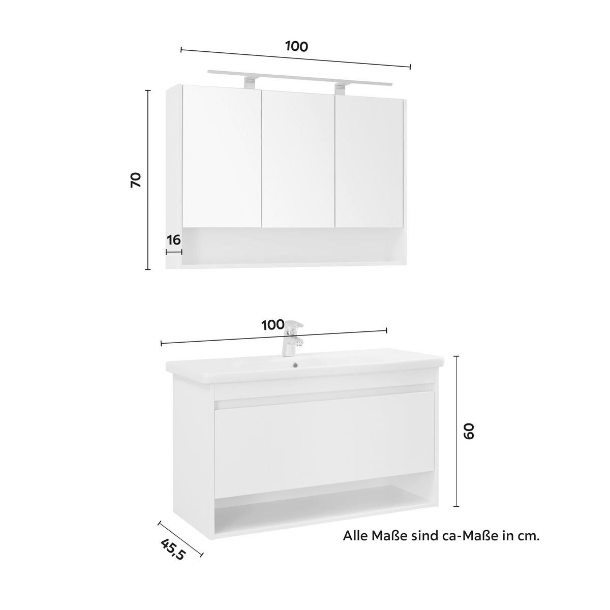 Badezimmer "Bennett" mit Waschbecken & Spiegelschrank - Weiss, Modern, Holzwerkstoff (100/184/44cm) - Bessagi Home