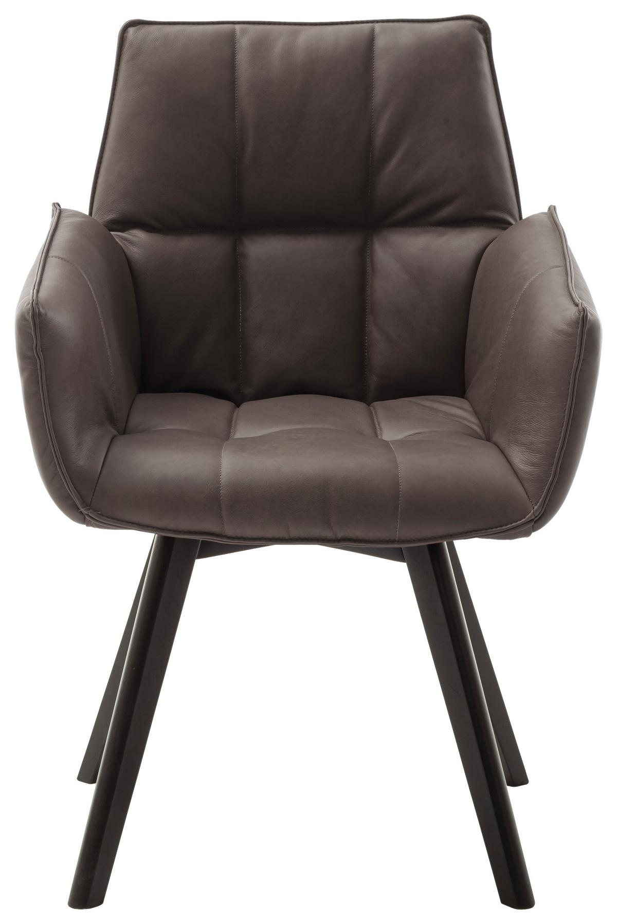 KRZESŁO Z PODŁOKIETNIKAMI CORK - czarny/cappuccino, Konventionell, skóra/drewno (61/87/63cm) - Linea Natura