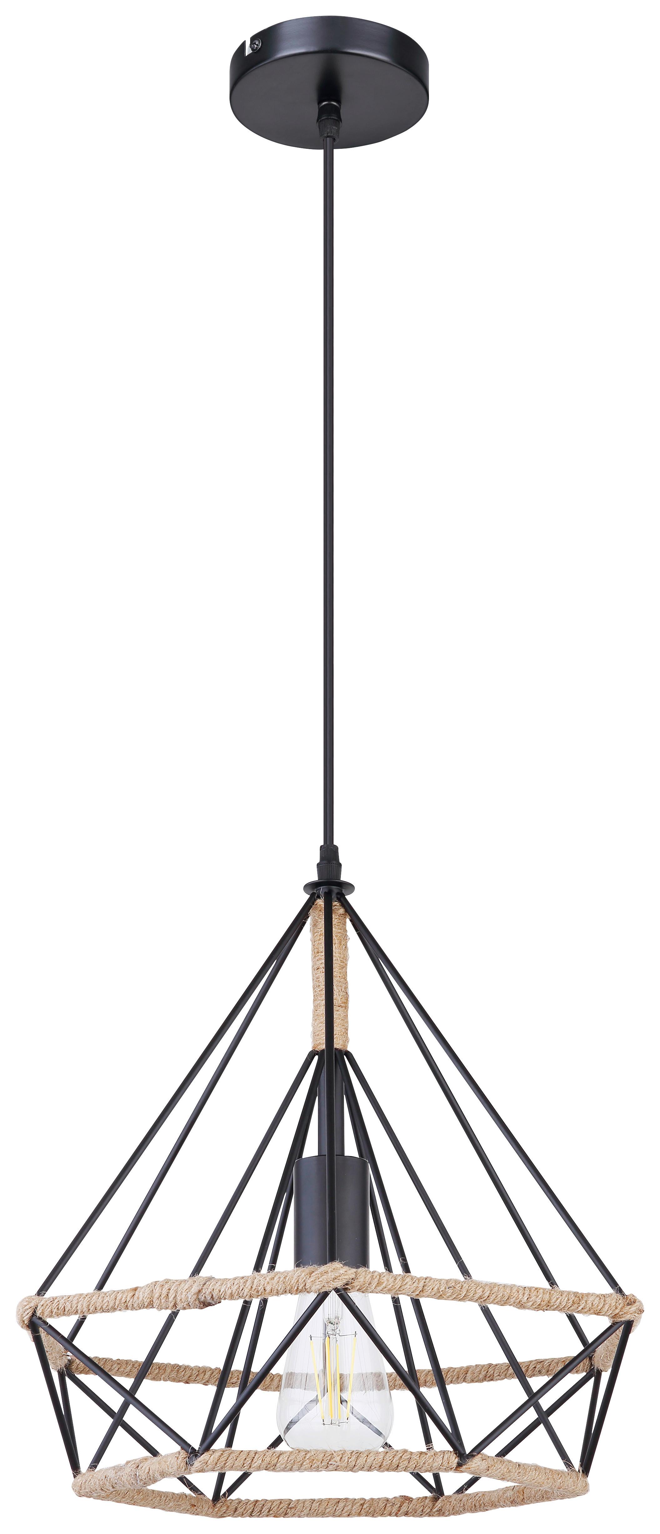 Viseča Svetilka Ulleu - črna/naravne barve, Trendi, kovina/naravni materiali (38/150cm)