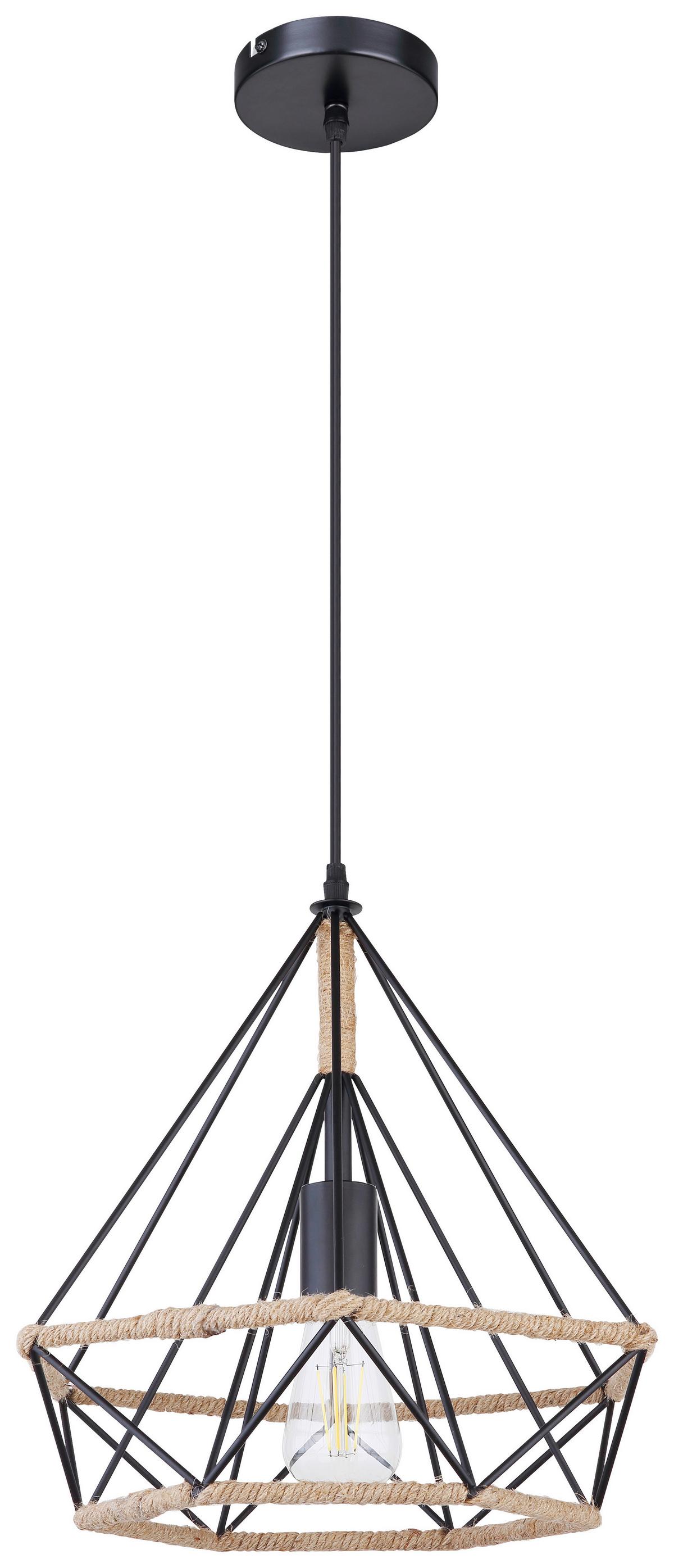 Viseča Svetilka Ulleu - črna/naravne barve, Trendi, kovina/naravni materiali (38/150cm)