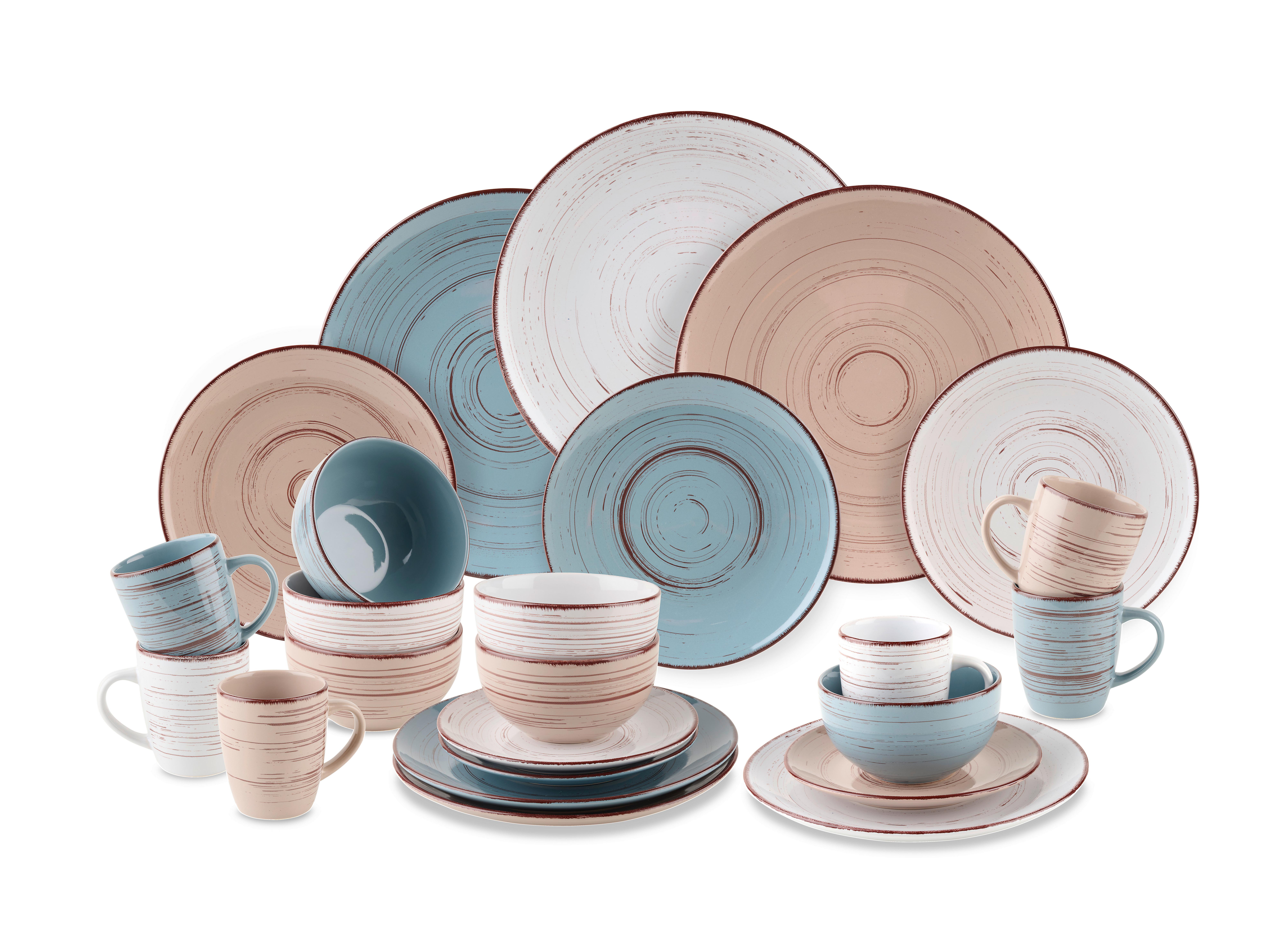 Kombiservice Kelly Blau/Braun/Weiß, 24-teilig - Blau/Braun, MODERN, Keramik - Mömax