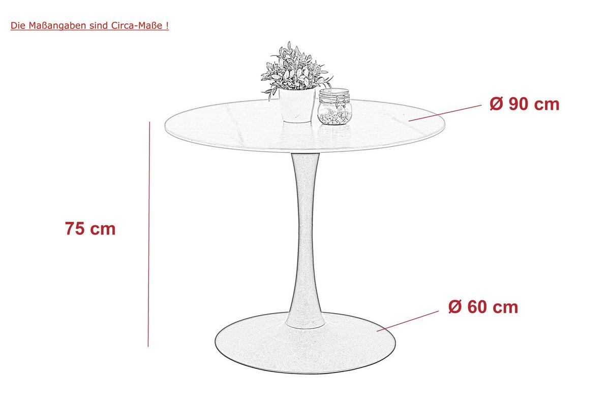 ESSTISCH PAOLA II T - Anthrazit/Schwarz, MODERN, Stein/Metall (90/75/90cm) - MID.YOU
